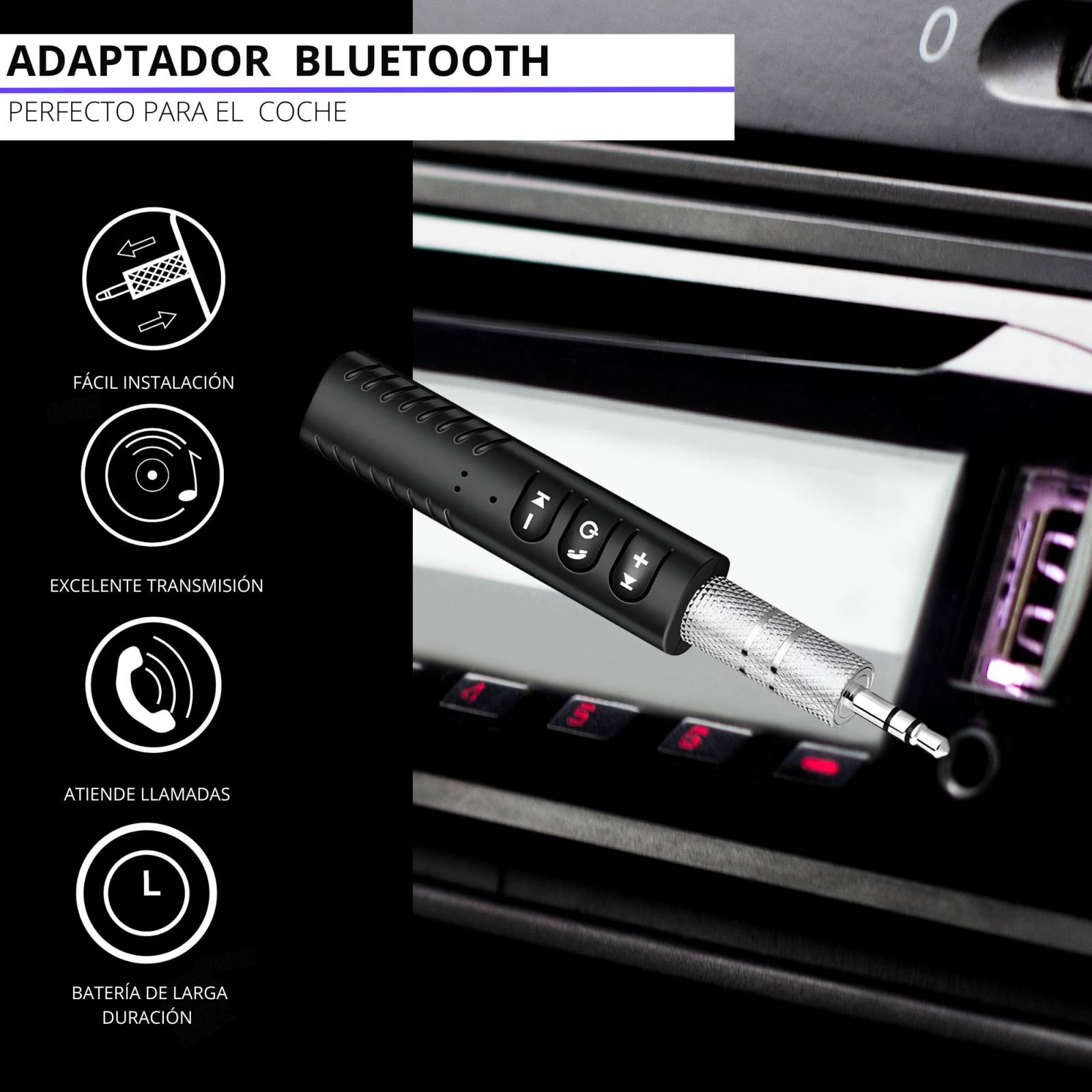 Receptor Bluetooth auxiliar para coche, adaptador de Audio