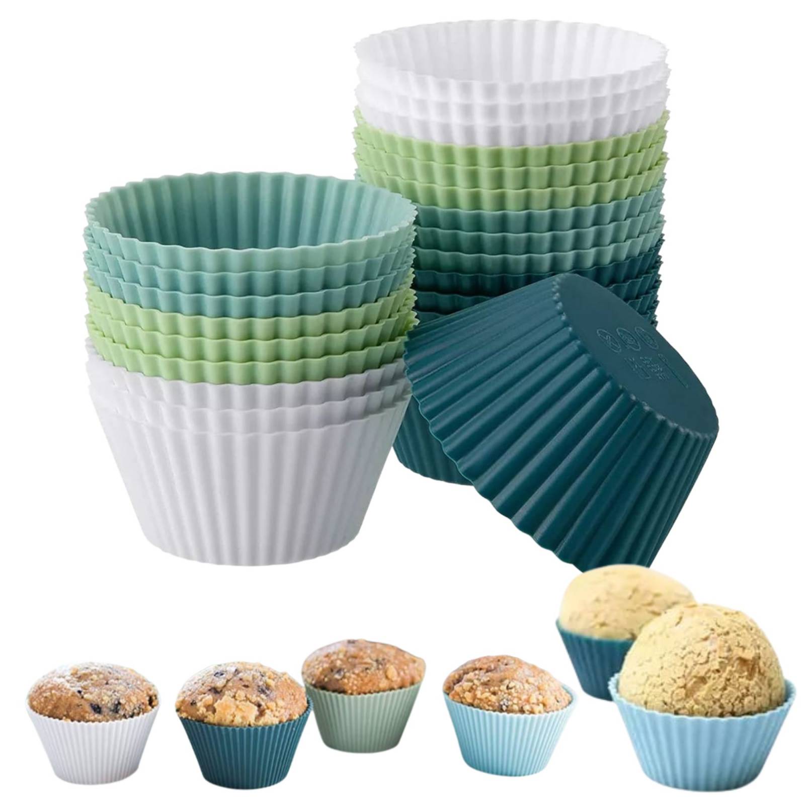 ecomlab Moldes de silicona para cupcakes reutilizables, antiadherentes para hornear y Flexibles, forro para muffins, mantecadas, magdalenas, capacillos de repostería paquete de 24 piezas.