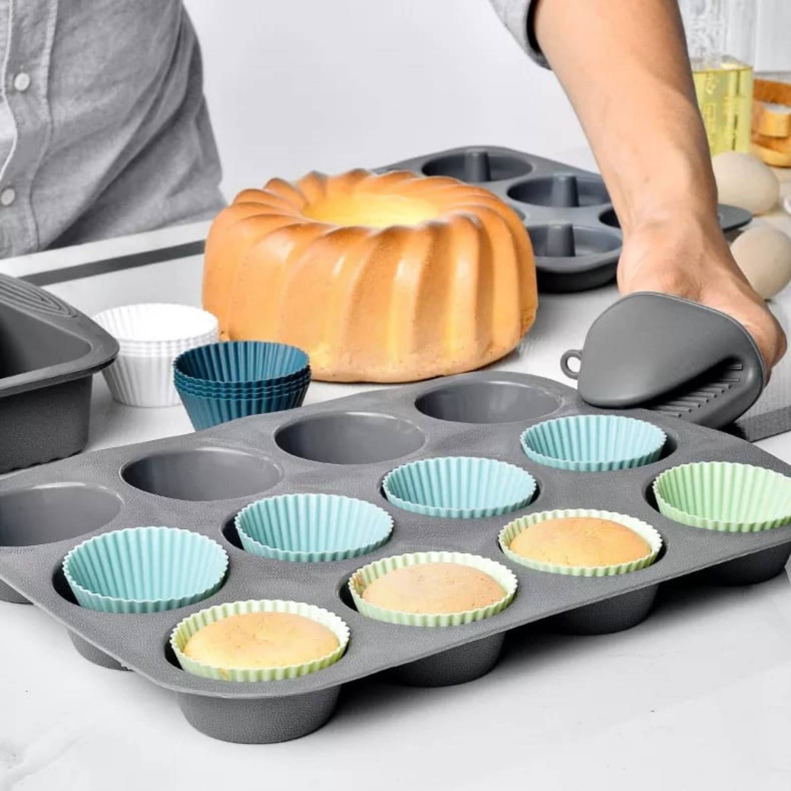 ecomlab Moldes de silicona para cupcakes reutilizables, antiadherentes para hornear y Flexibles, forro para muffins, mantecadas, magdalenas, capacillos de repostería paquete de 24 piezas.