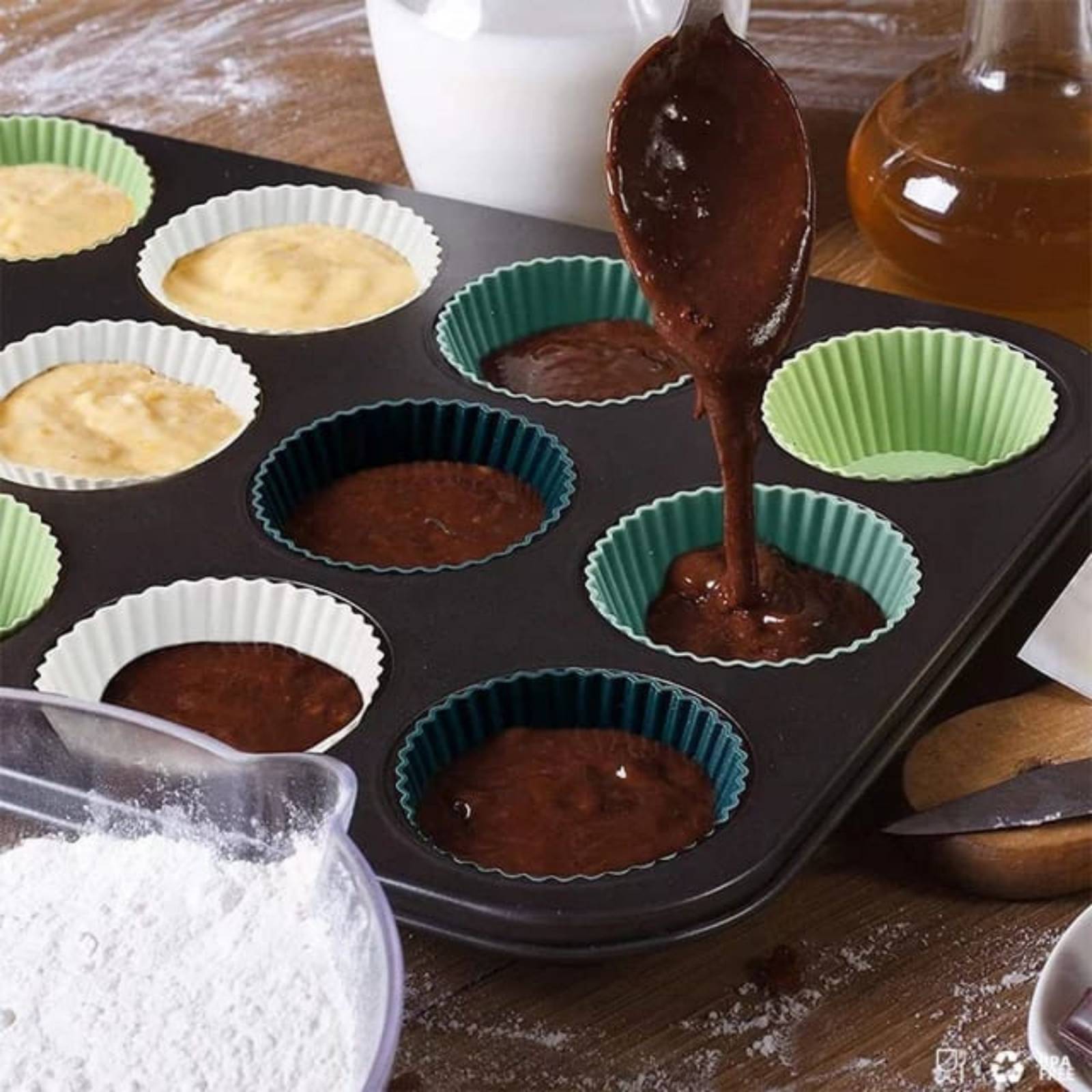 ecomlab Moldes de silicona para cupcakes reutilizables, antiadherentes para hornear y Flexibles, forro para muffins, mantecadas, magdalenas, capacillos de repostería paquete de 24 piezas.