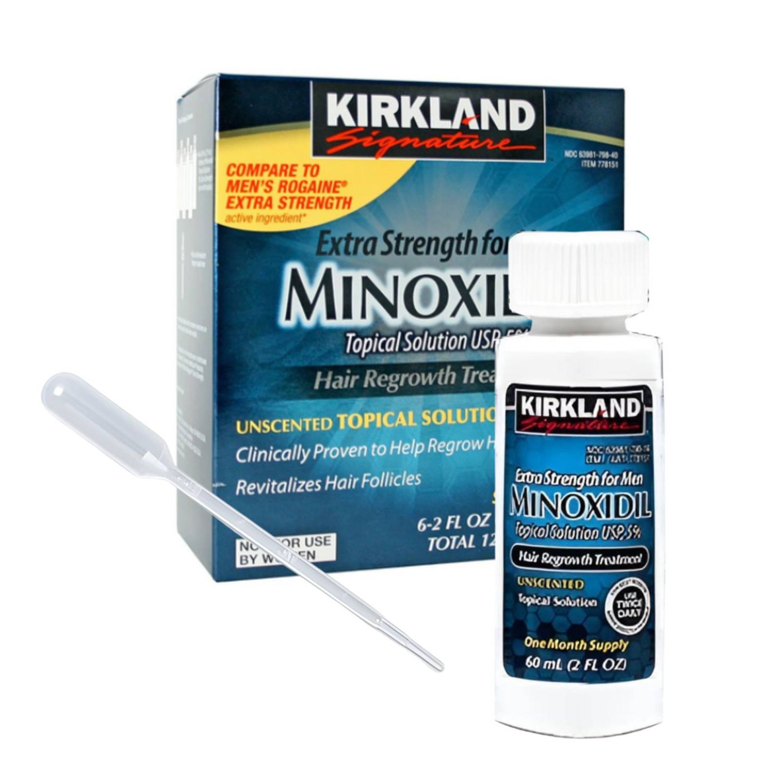 Minoxidil 5% 1 Frasco Para Crecimiento Capilar Barba Y Bigote, Disminuye la pérdida de cabello, 6 meses de tratamiento, Kirkland Signature.