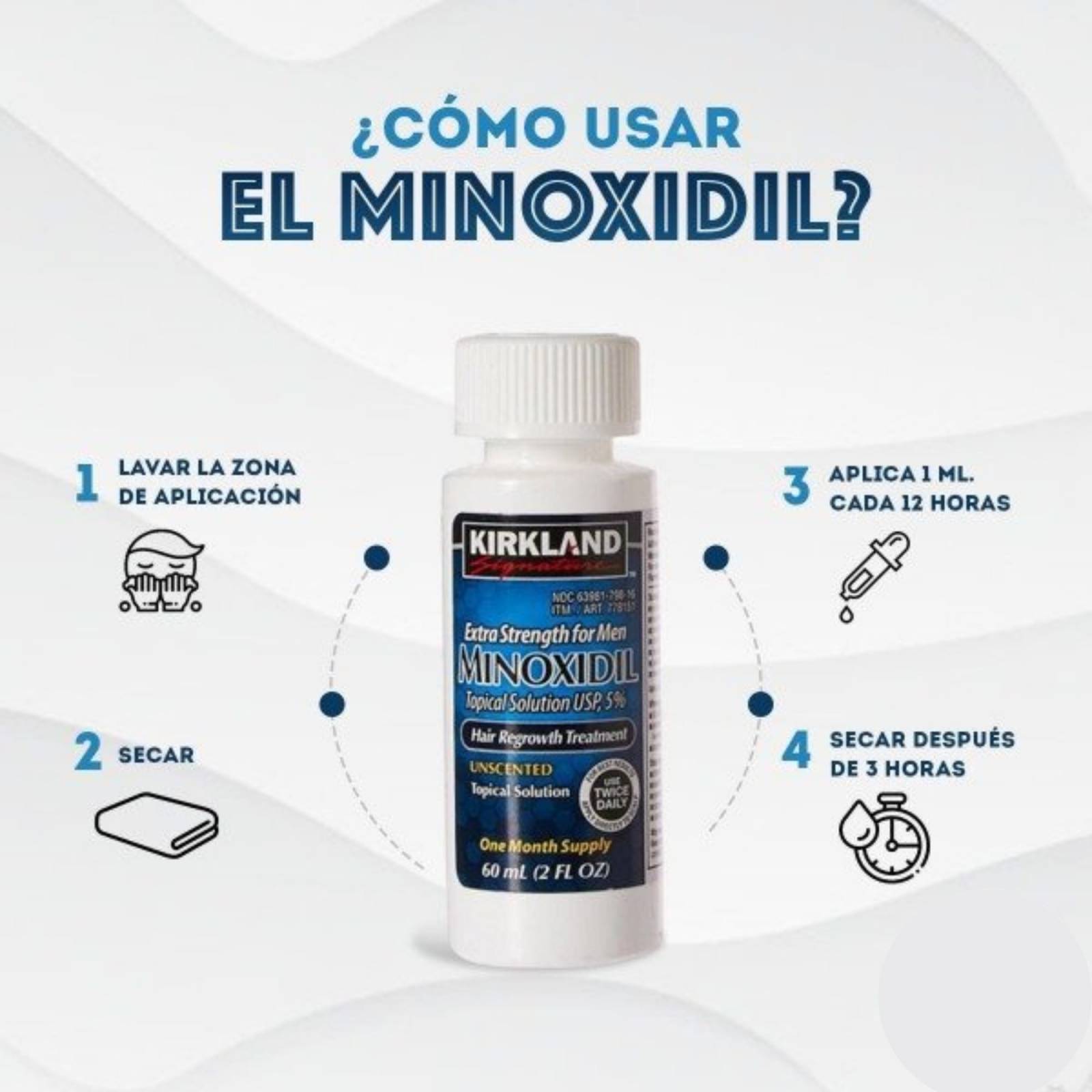 Minoxidil 5% 12 Frascos Para Crecimiento Capilar Barba Y Bigote, Disminuye la pérdida de cabello, 6 meses de tratamiento, Kirkland Signature.