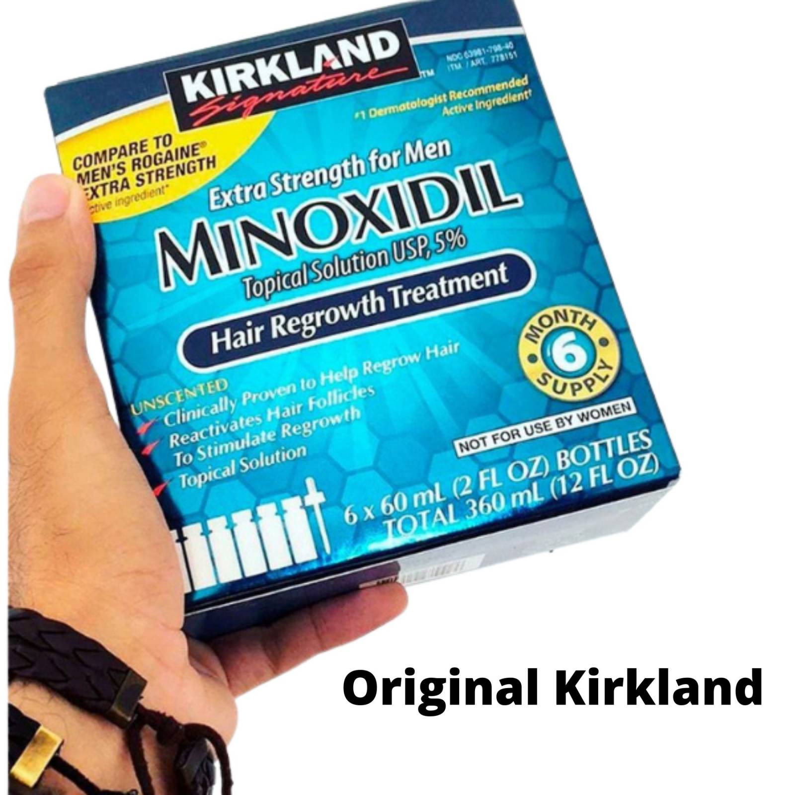 Minoxidil 5% 6 Cajas Para Crecimiento Capilar Barba Y Bigote, Disminuye la pérdida de cabello, Kirkland Signature.