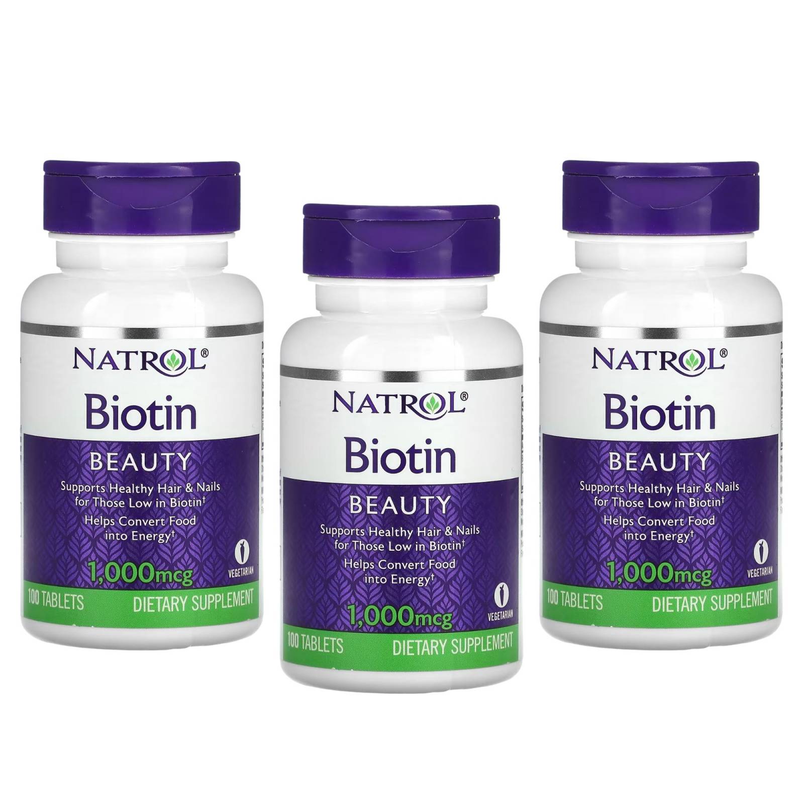 Biotina Natrol 3 Frascos 10,000 Mcg Cabello Calvicie Alopecia Uñas 100 Tabletas