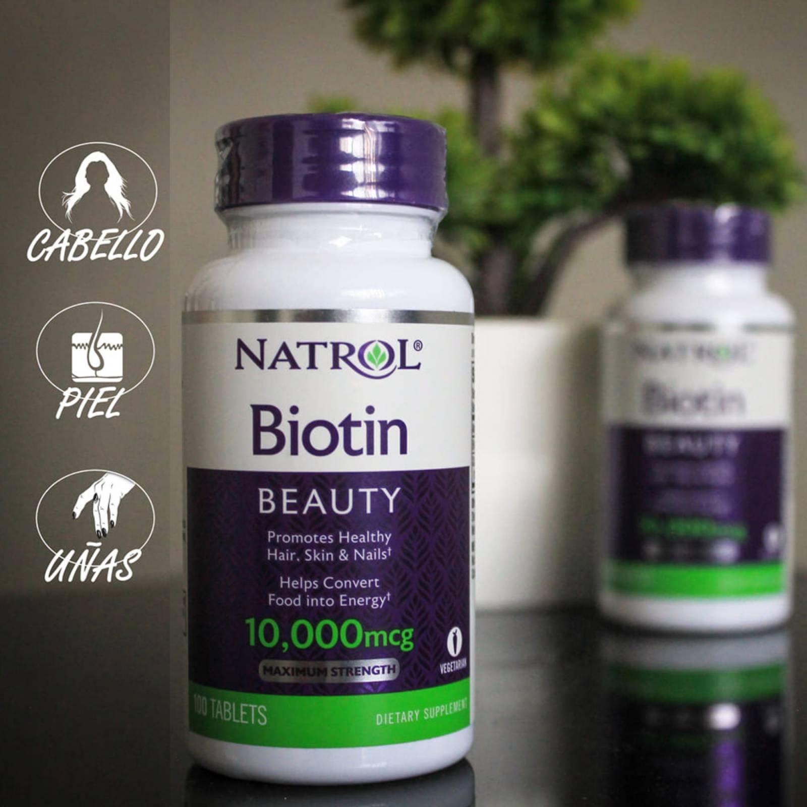 Biotina Natrol 3 Frascos 10,000 Mcg Cabello Calvicie Alopecia Uñas 100 Tabletas