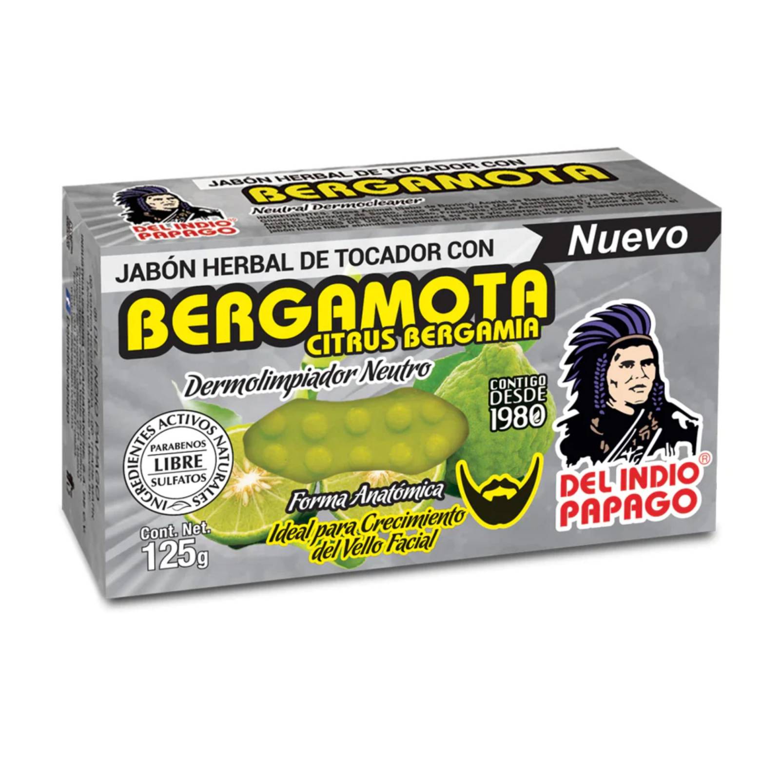Jabón Bergamota Efectivo Para Barba, Bigote y Cuerpo, Estimula Crecimiento, Antiséptico Con Ingredientes Naturales Activos, Dermolimpiador Neutral, Con Armora Herbal.