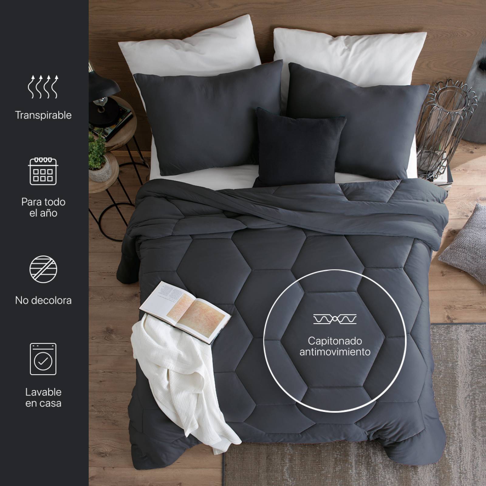 Queen Size Edredon Individual Negro Edredón Ligero Flexirest