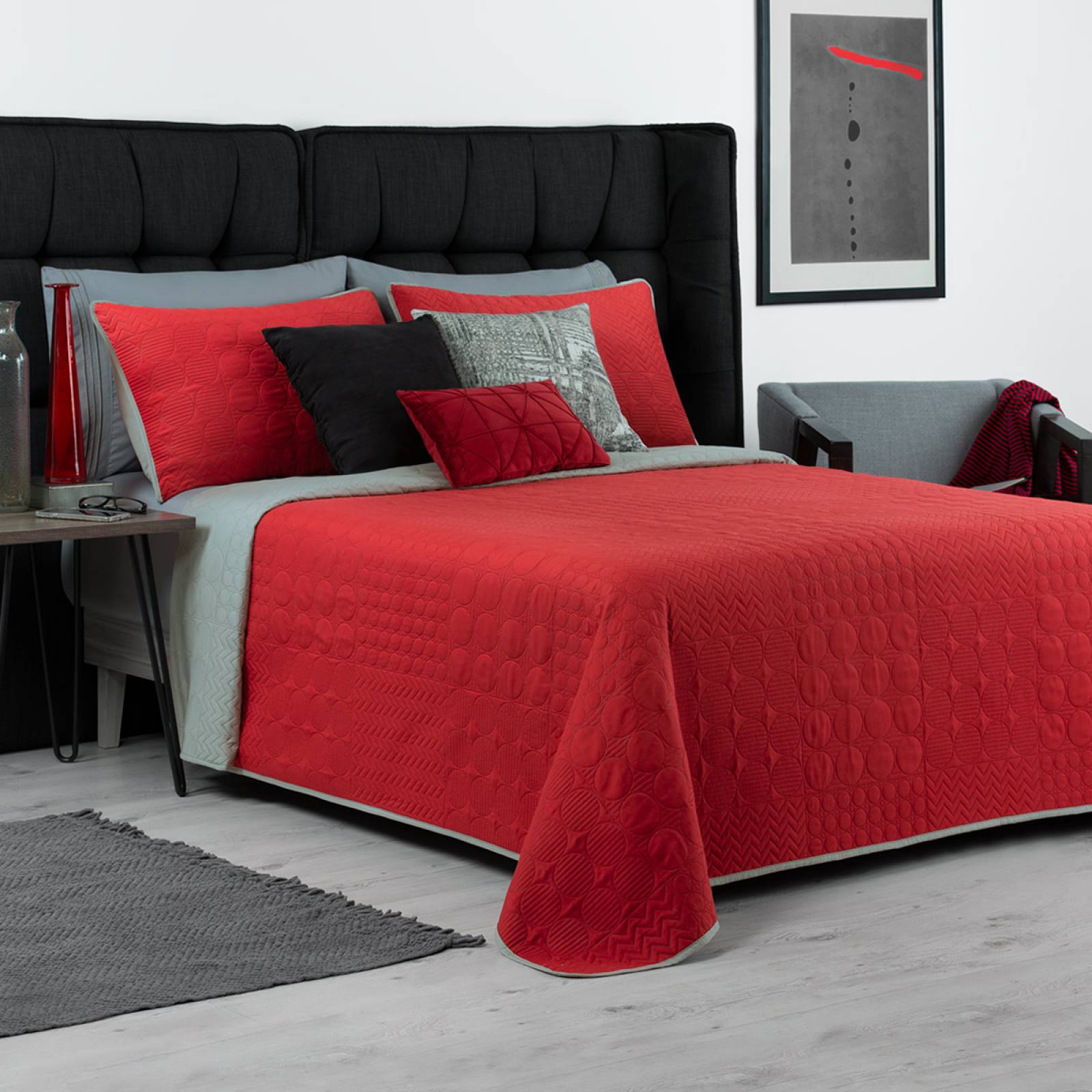 Edredón Ligero Individual Doble Vista con Funda Rojo - Gris REAL TEXTIL.
