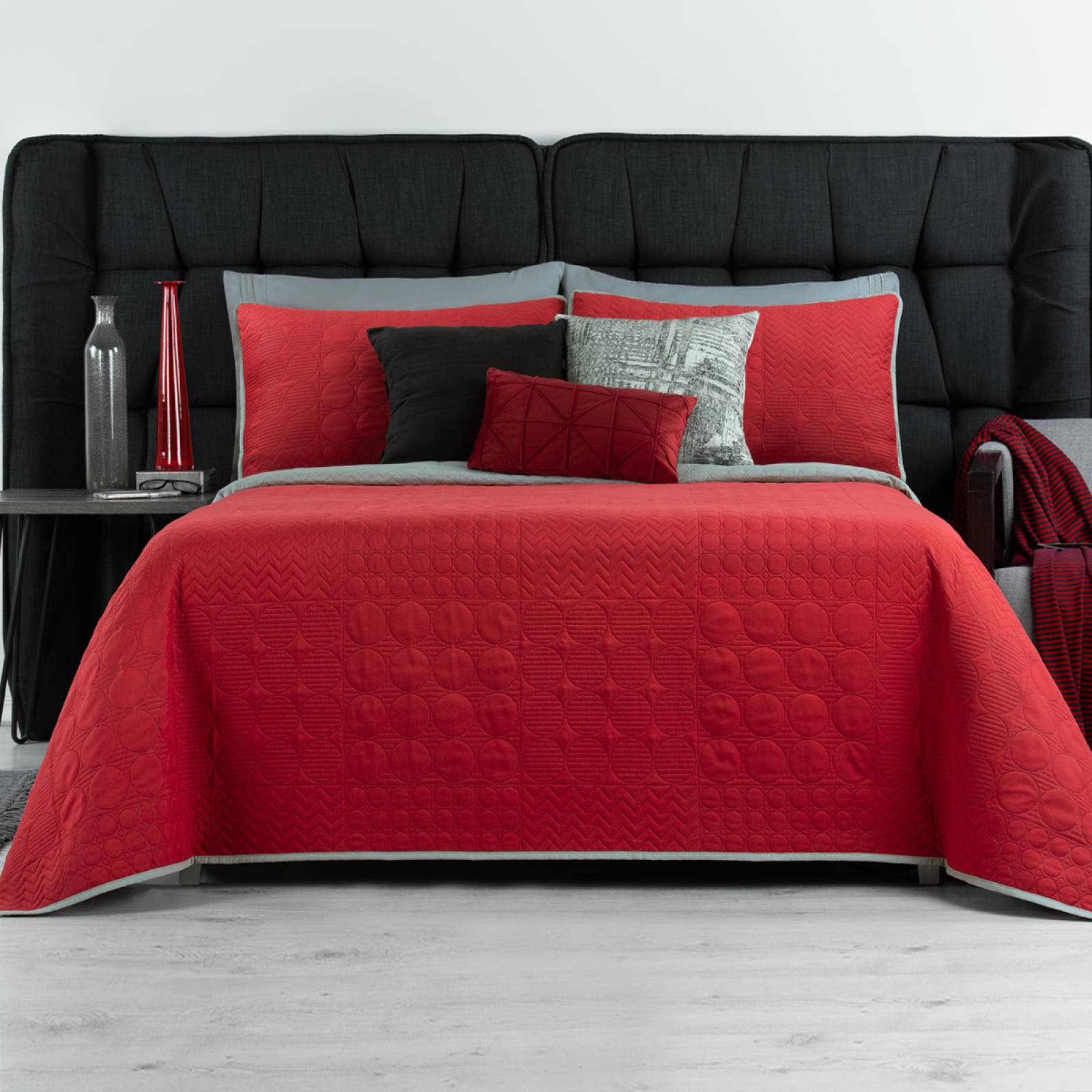 Edredón Ligero Individual Doble Vista con Funda Rojo - Gris REAL TEXTIL.