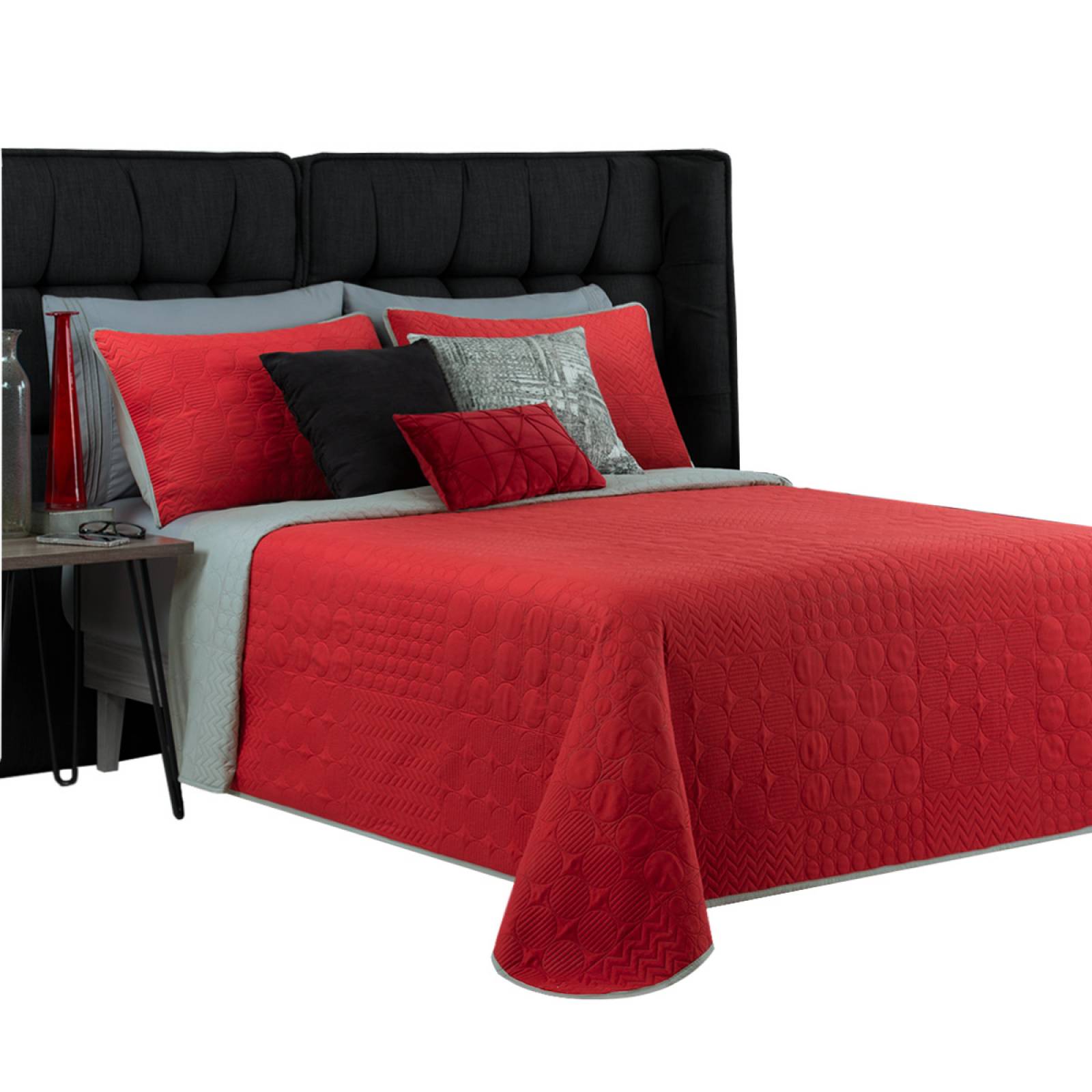 Edredón Ligero Individual Doble Vista con Funda Rojo - Gris REAL TEXTIL.