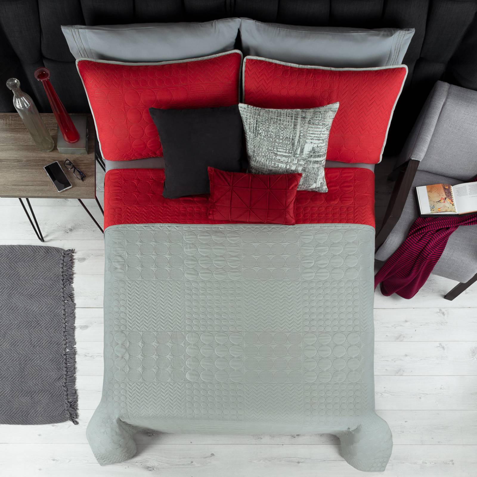 Edredón Ligero Individual Doble Vista con Funda Rojo - Gris REAL TEXTIL.