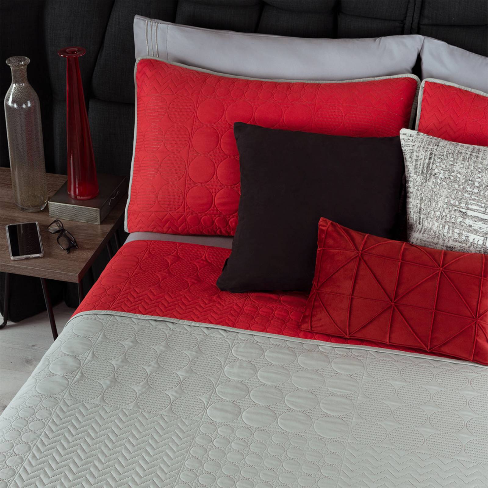 Edredón Ligero Individual Doble Vista con Funda Rojo - Gris REAL TEXTIL.