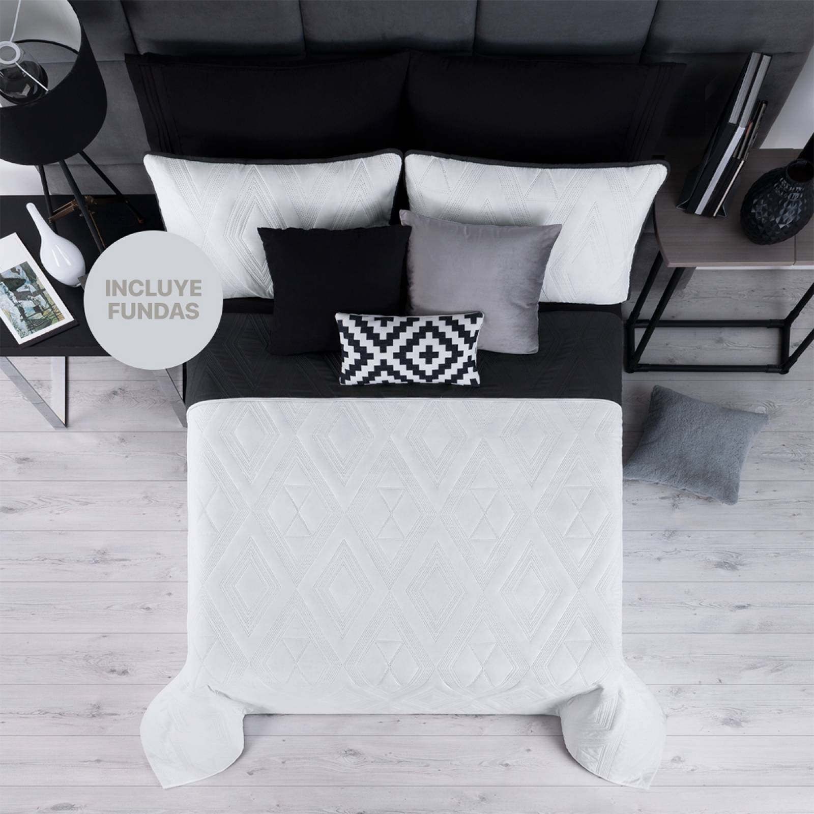 Edredón Ligero Individual Doble Vista con Funda Negro - Blanco REAL TEXTIL.