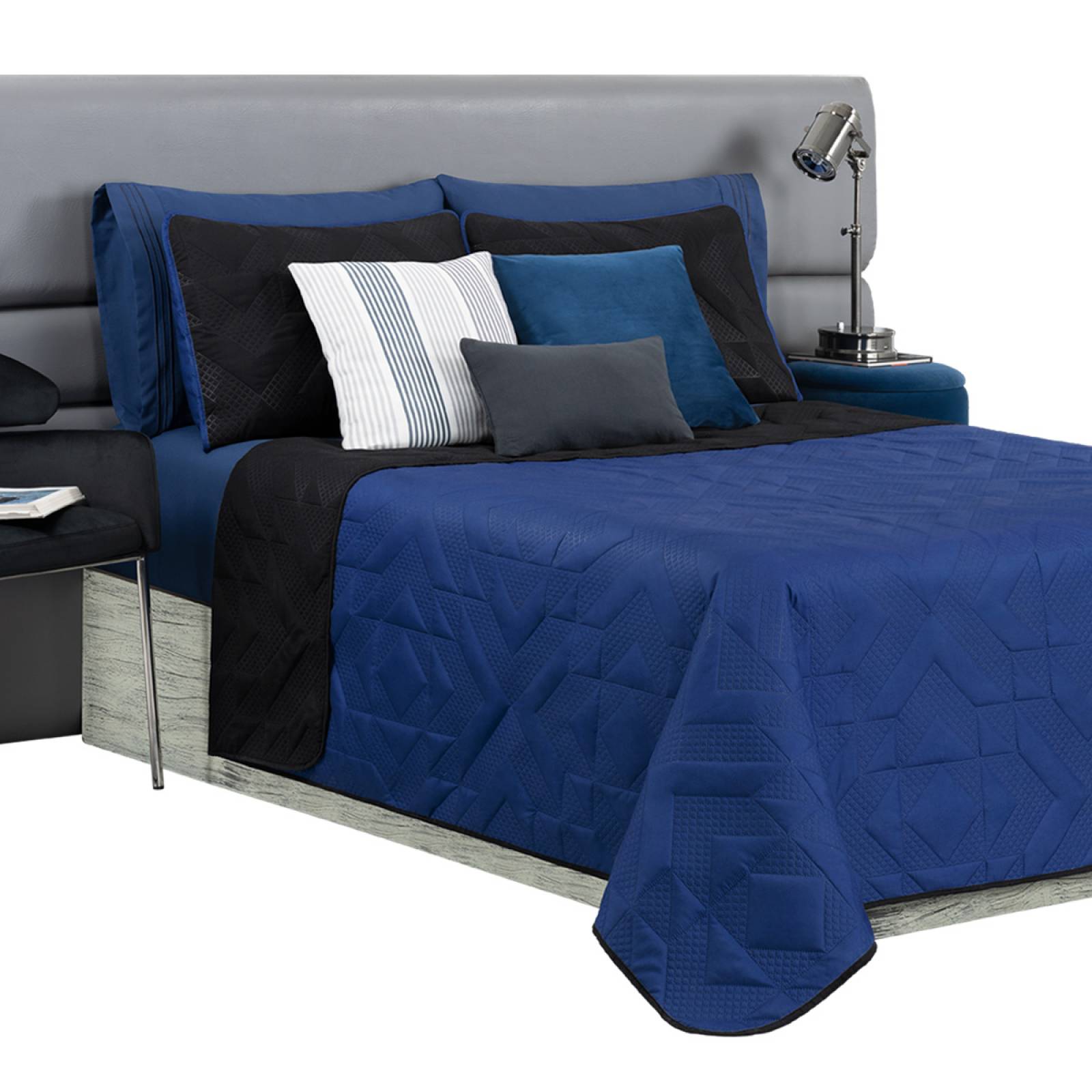 Edredón Ligero Individual Doble Vista con Funda Azul Rey - Negro REAL TEXTIL