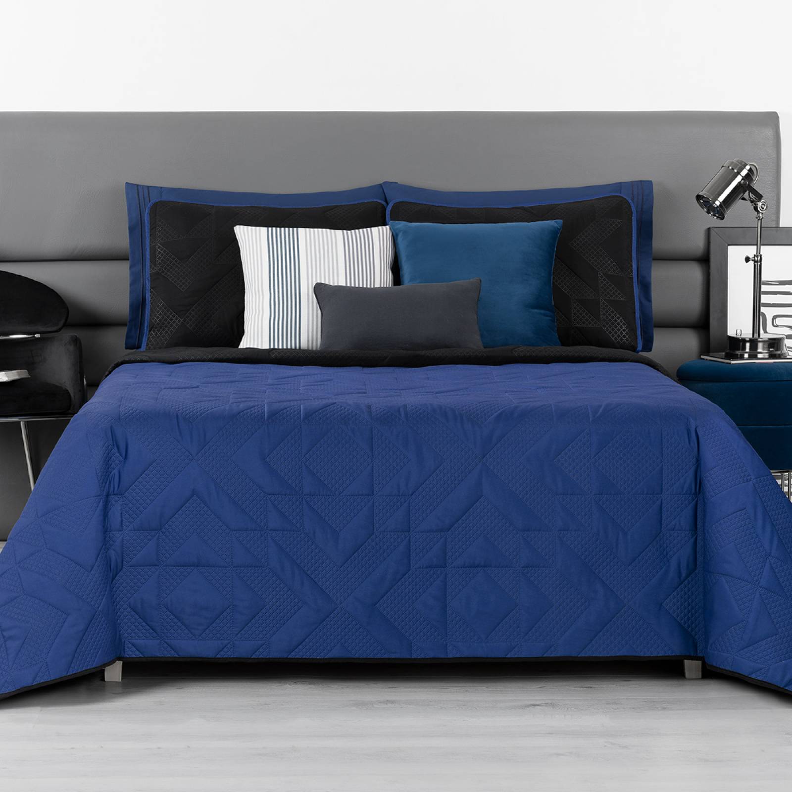 Edredón Ligero Individual Doble Vista con Funda Azul Rey - Negro REAL TEXTIL