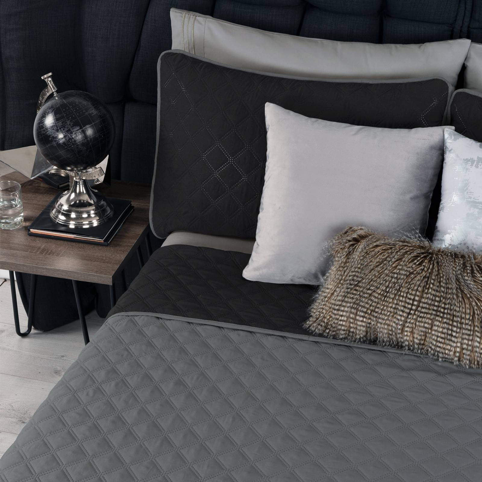 Edredón Ligero Matrimonial Doble Vista con Fundas Negro - Gris REAL TEXTIL