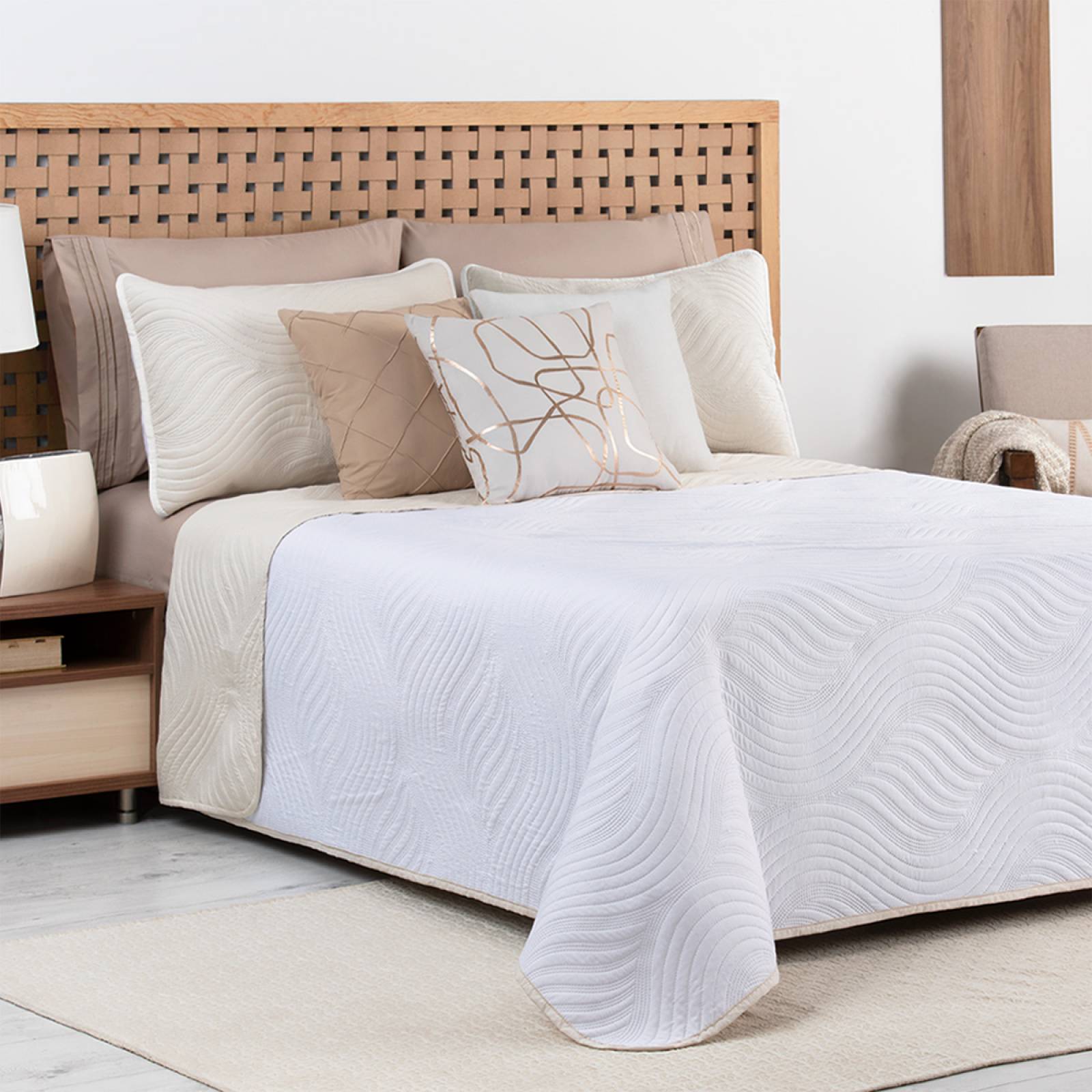 Edredón Ligero Matrimonial Doble Vista con Fundas Blanco - Beige REAL TEXTIL