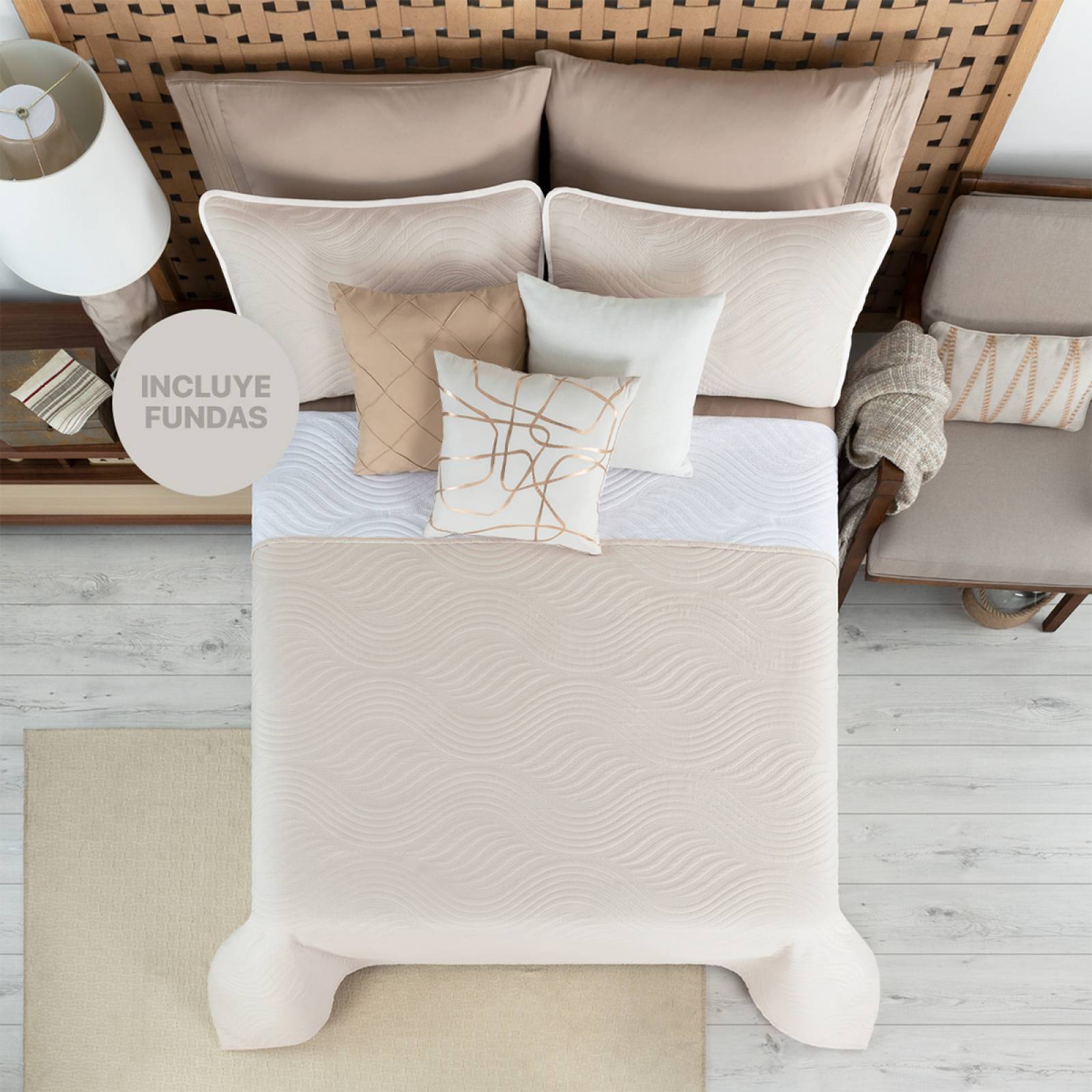 Edredón Ligero Matrimonial Doble Vista con Fundas Blanco - Beige REAL TEXTIL