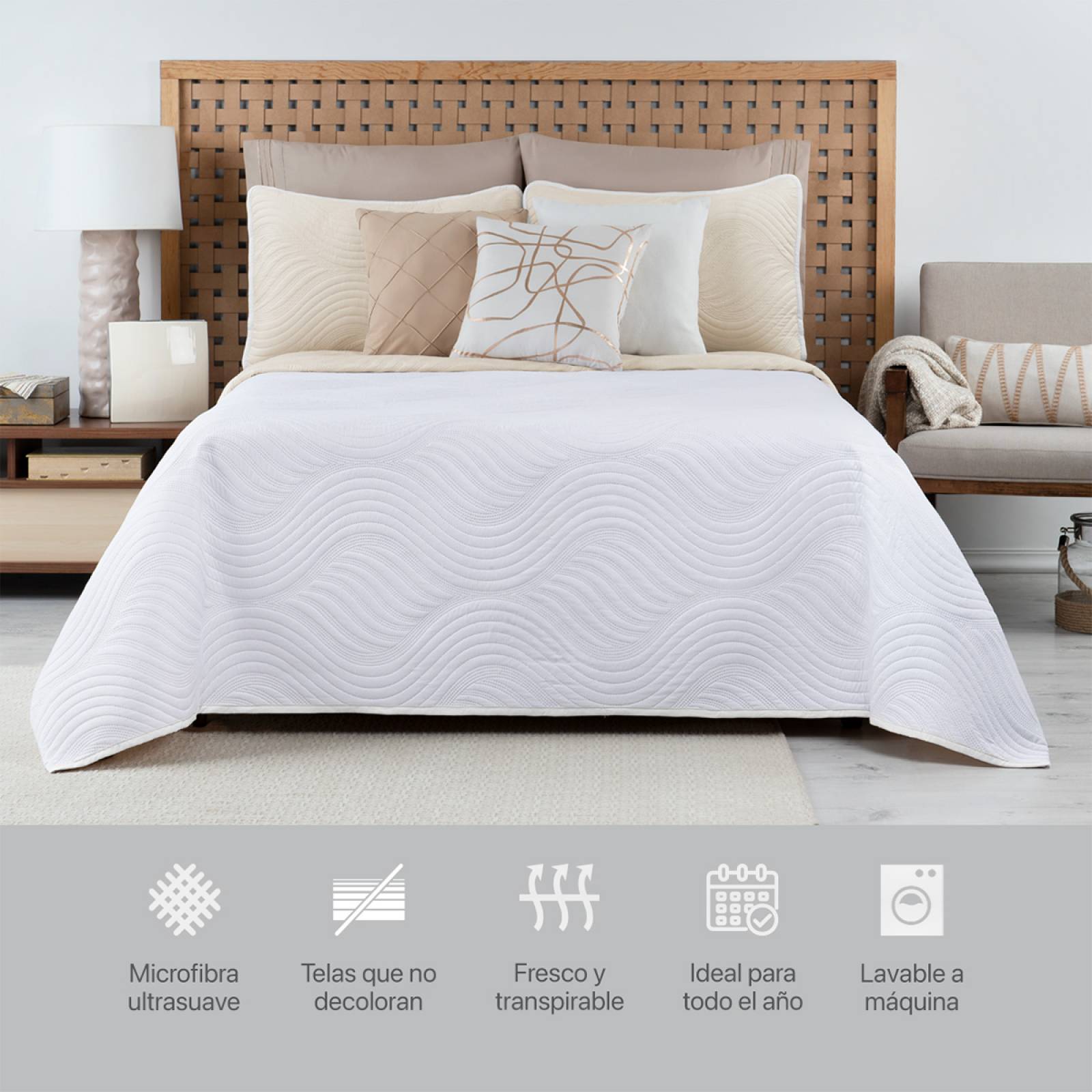 Edredón Ligero Matrimonial Doble Vista con Fundas Blanco - Beige REAL TEXTIL