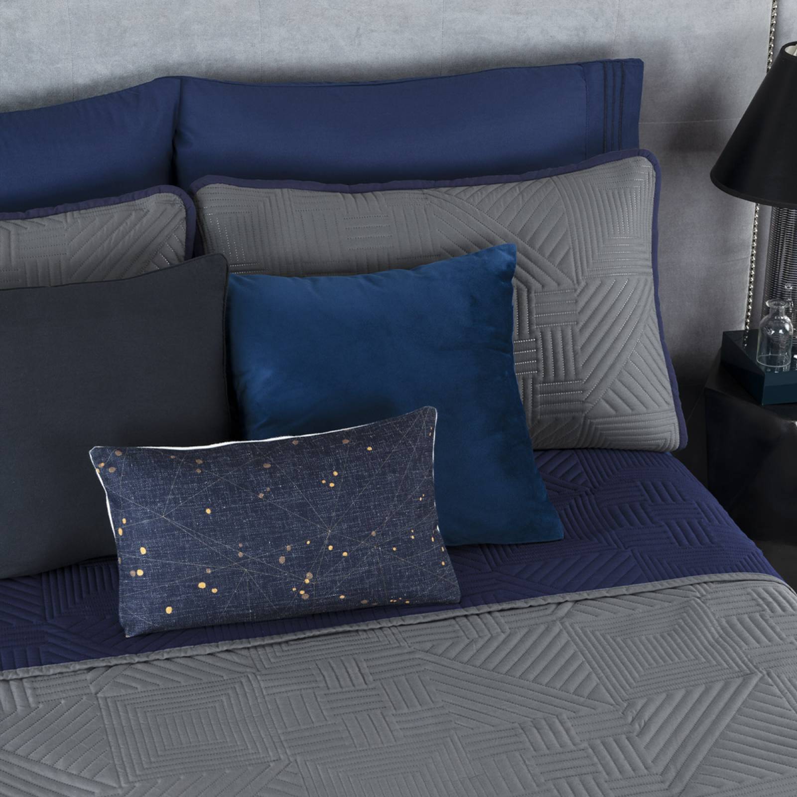 Edredón Ligero Matrimonial Doble Vista con Fundas Azul Marino - Gris Oscuro REAL TEXTIL