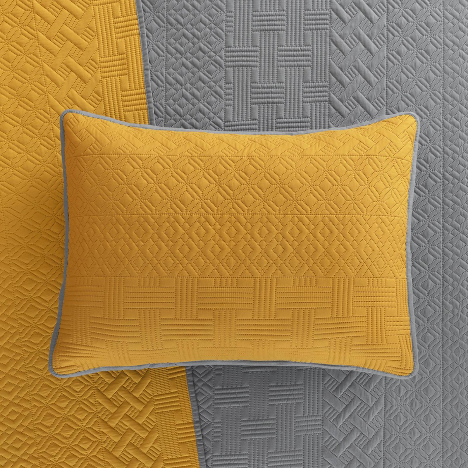 Edredón Ligero Matrimonial Doble Vista con Fundas Mostaza - Gris REAL TEXTIL.