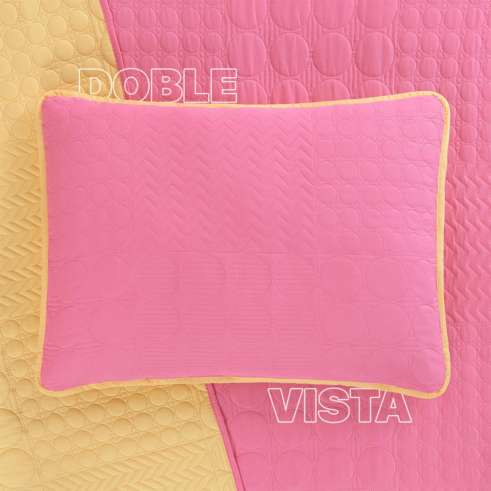 Edredón Ligero Matrimonial Doble Vista con Fundas Amarillo - Rosa REAL TEXTIL