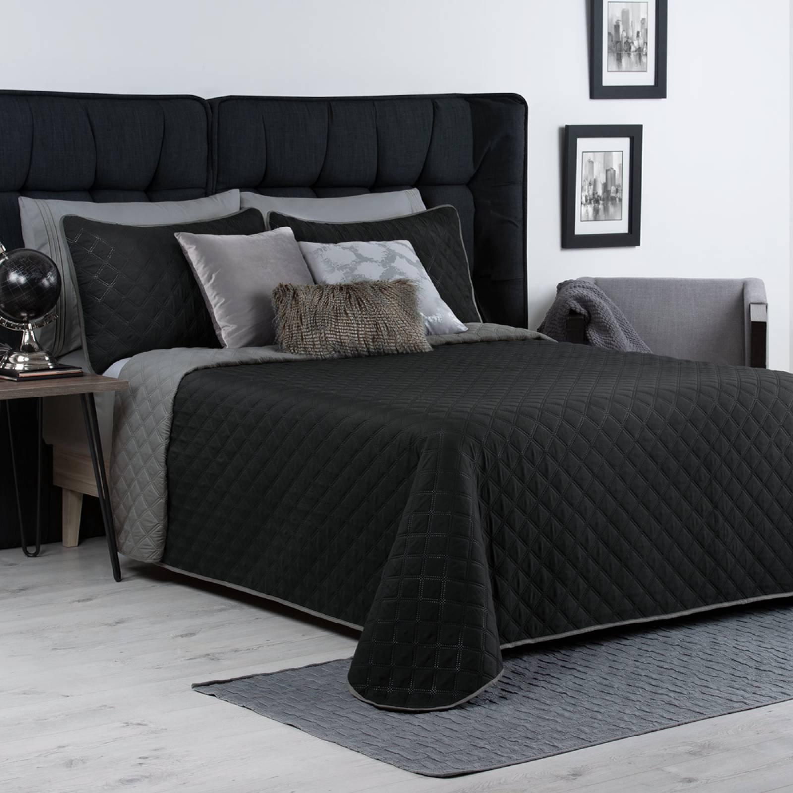 Edredón Ligero King Size Doble Vista con Fundas Negro - Gris REAL TEXTIL.