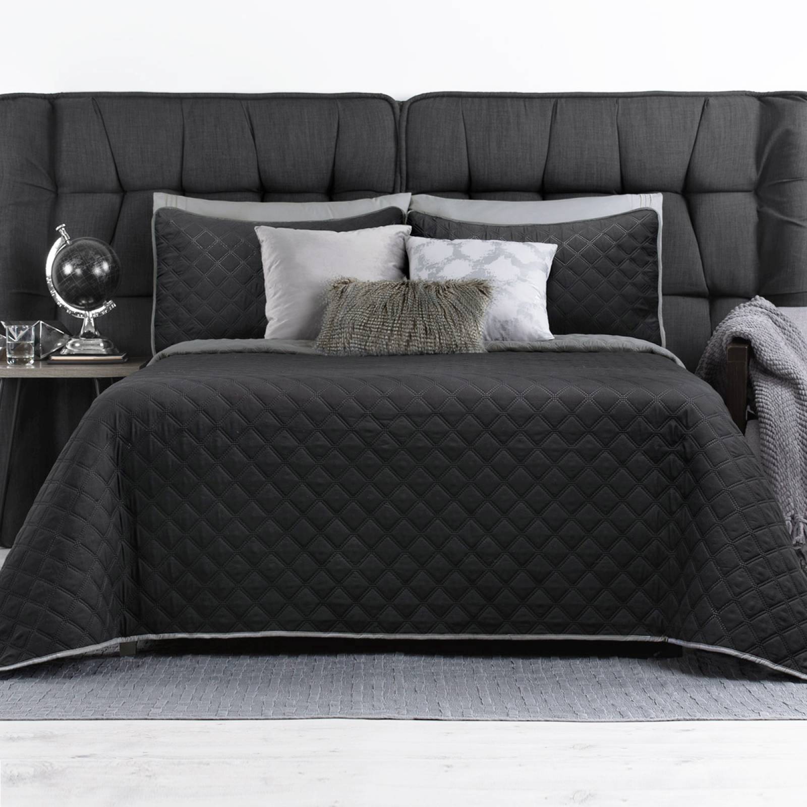 Edredón Ligero King Size Doble Vista con Fundas Negro - Gris REAL TEXTIL.