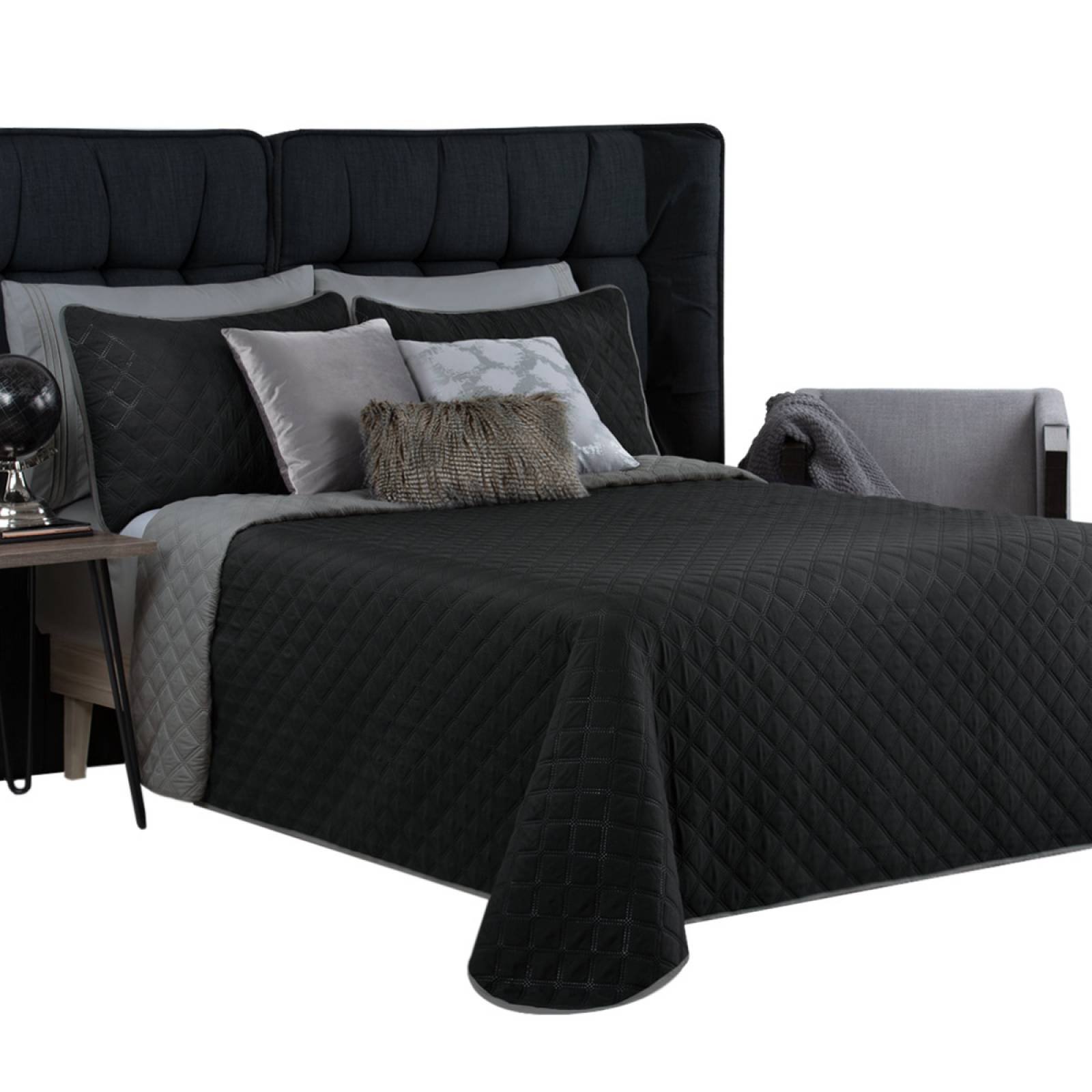 Edredón Ligero King Size Doble Vista con Fundas Negro - Gris REAL TEXTIL.