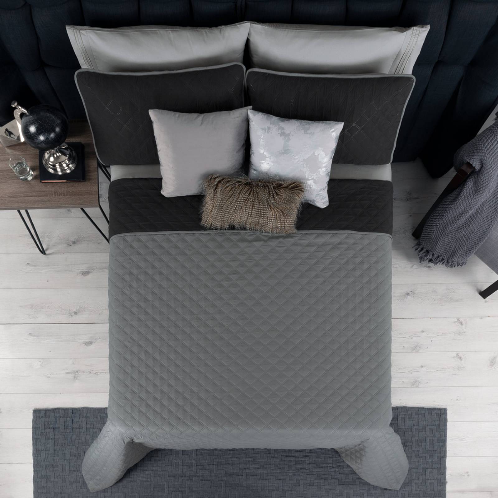 Edredón Ligero King Size Doble Vista con Fundas Negro - Gris REAL TEXTIL.