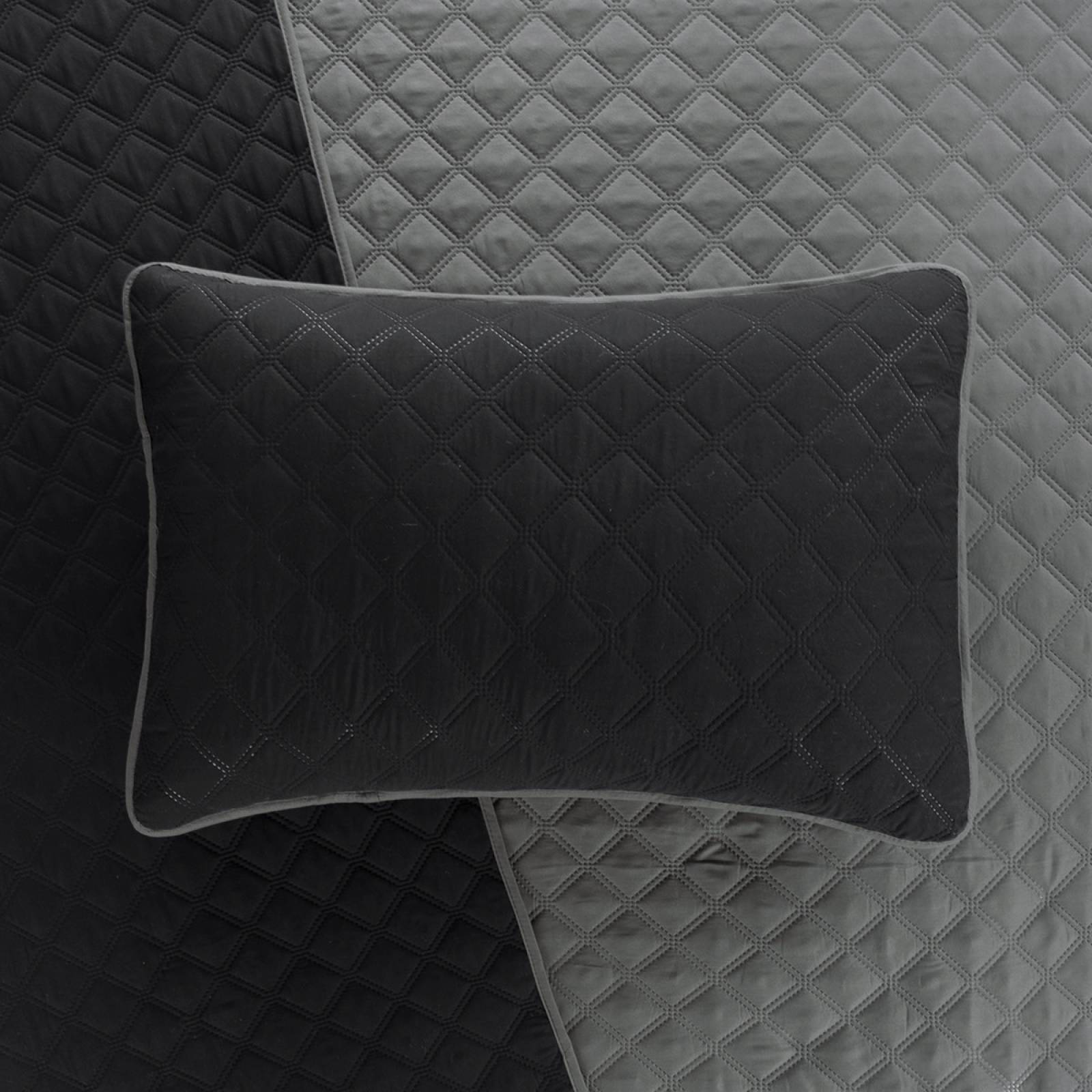 Edredón Ligero King Size Doble Vista con Fundas Negro - Gris REAL TEXTIL.