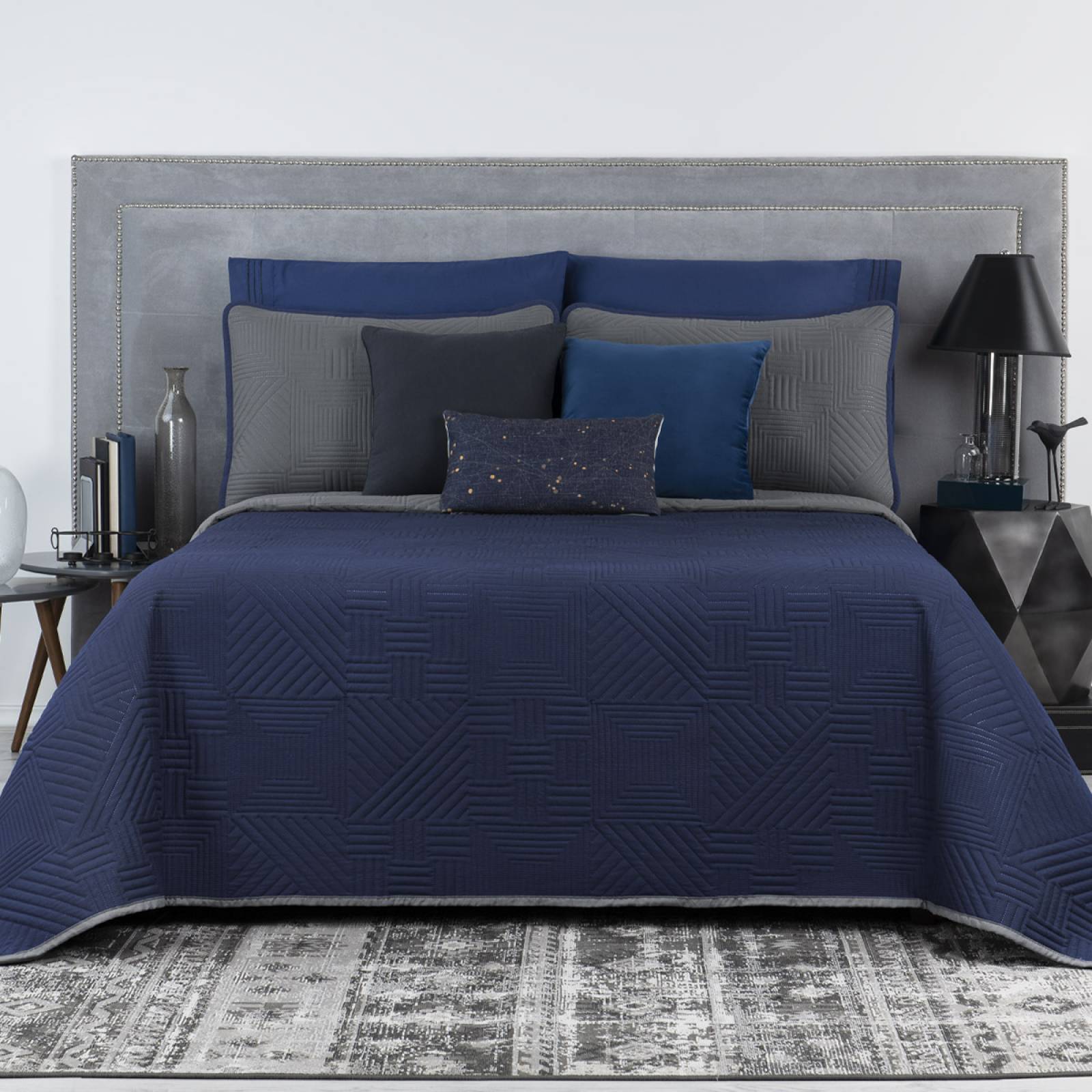 Edredón Ligero King Size Doble Vista con Fundas Azul Marino - Gris Oscuro REAL TEXTIL