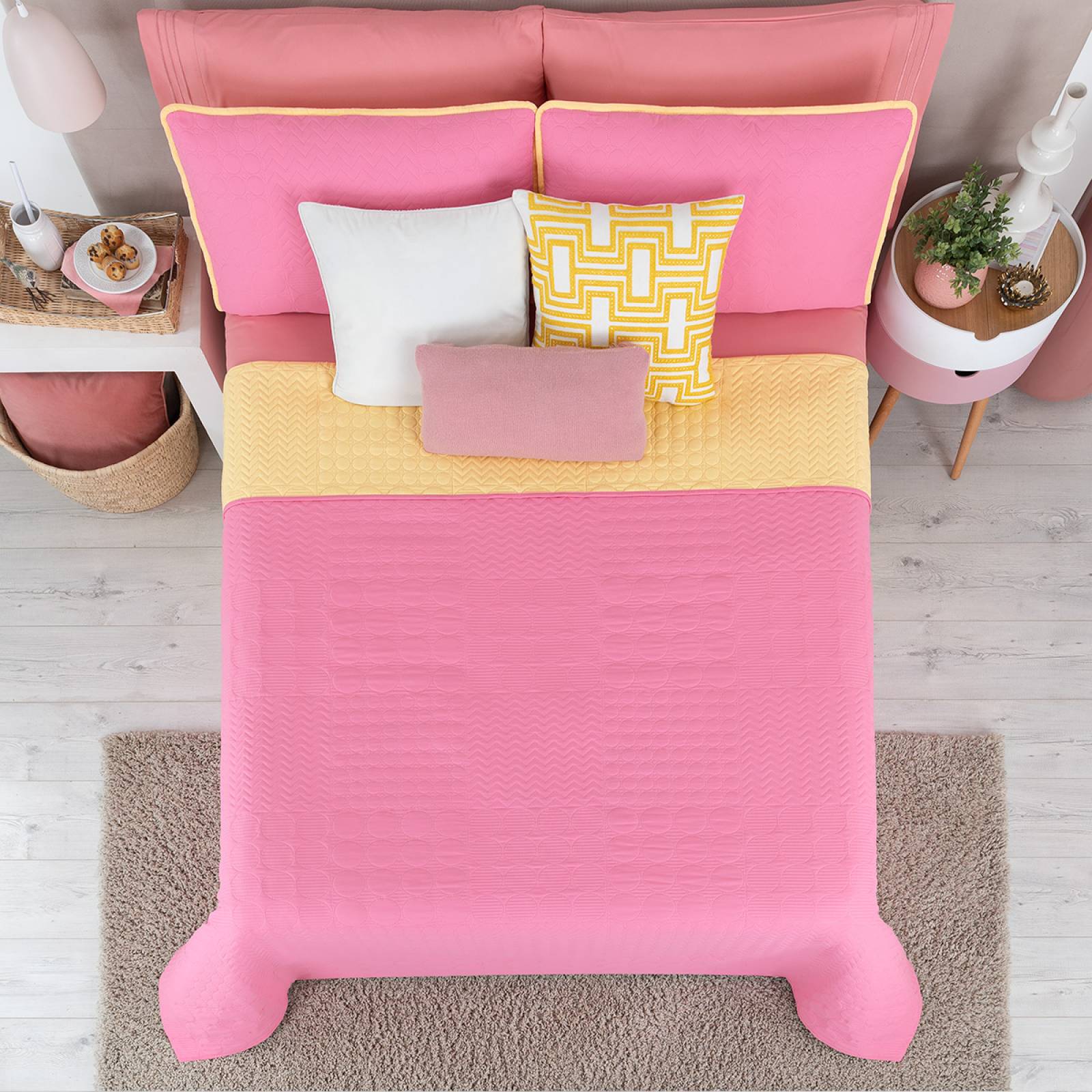 Edredón Ligero King Size Doble Vista con Fundas Amarillo - Rosa REAL TEXTIL