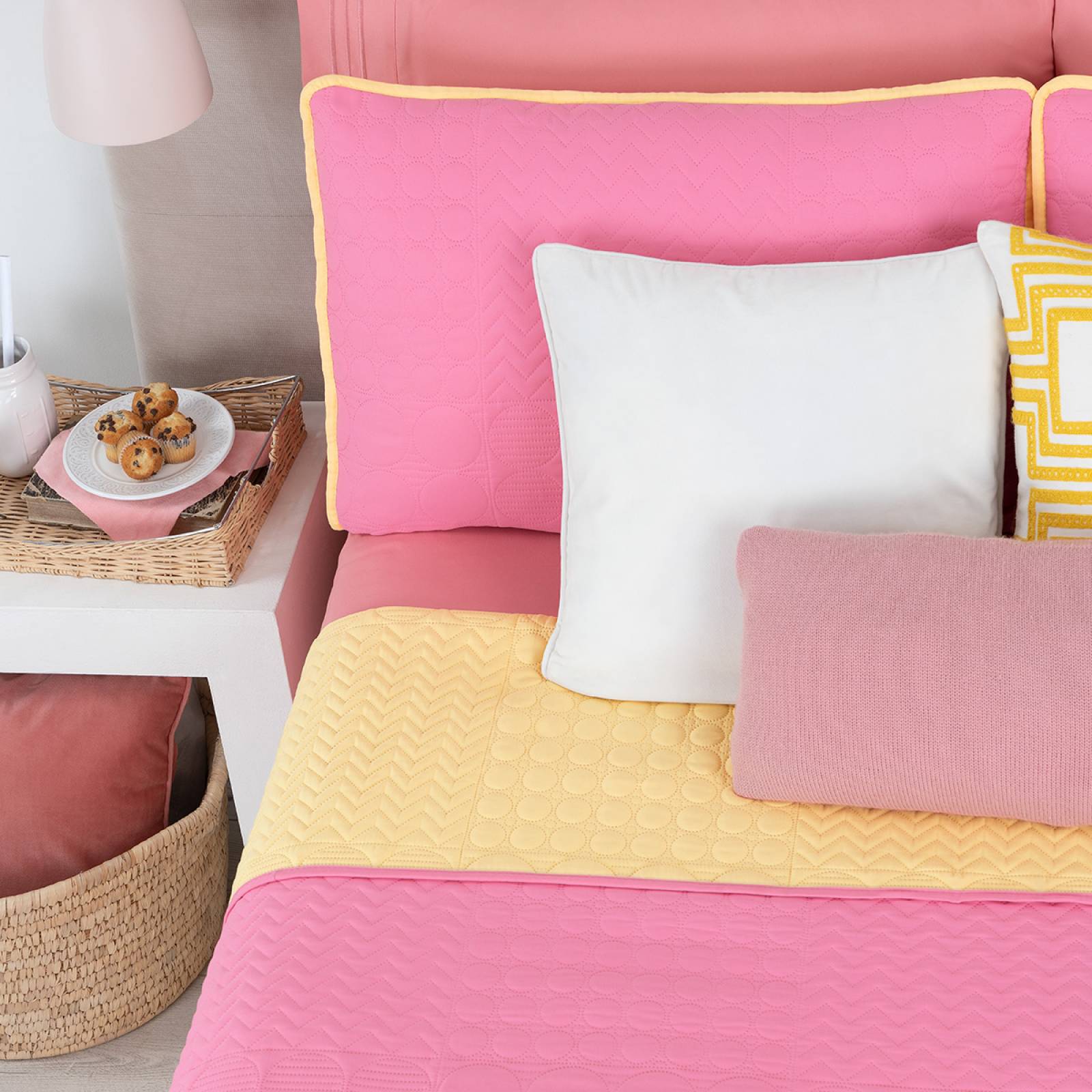 Edredón Ligero King Size Doble Vista con Fundas Amarillo - Rosa REAL TEXTIL