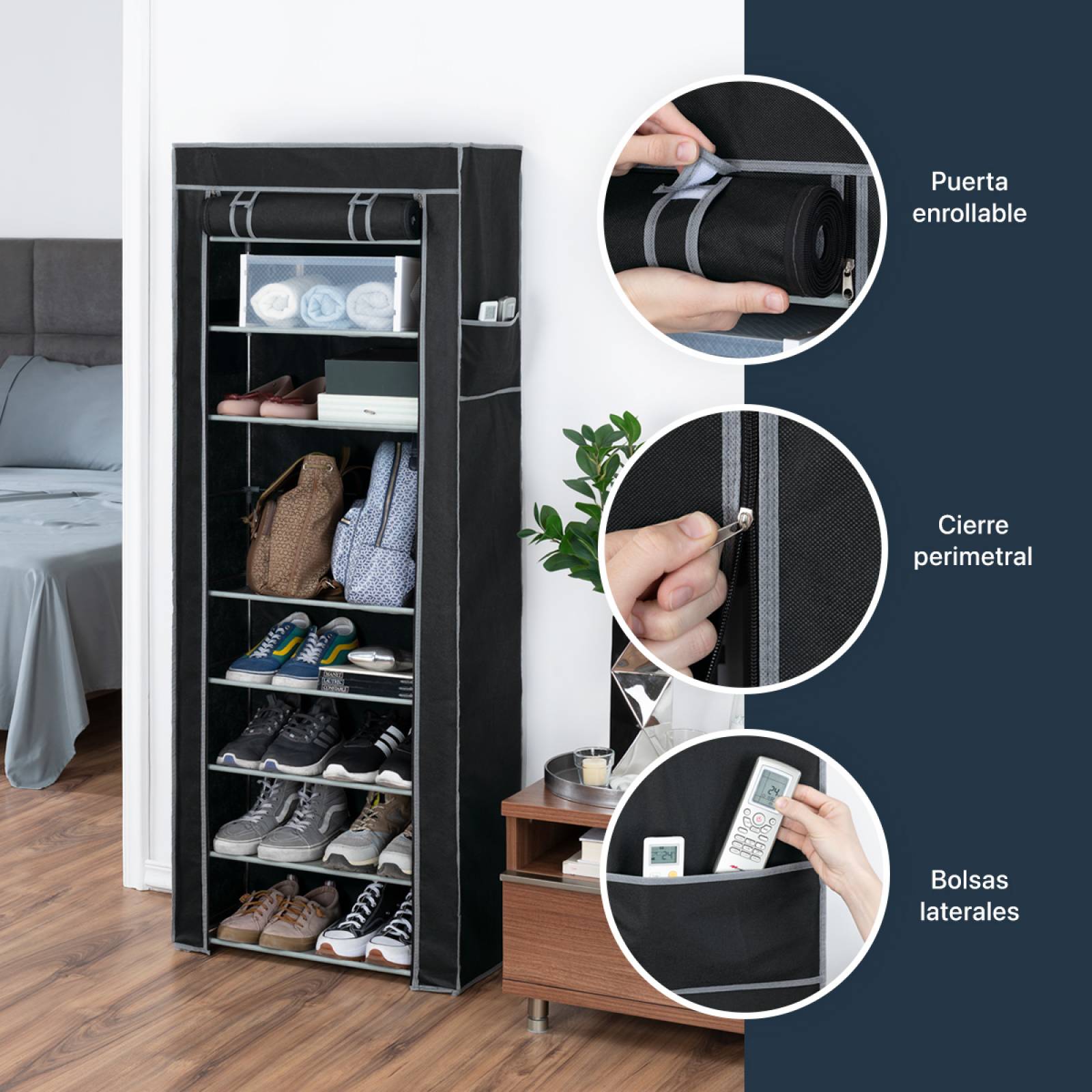 Zapatera Closet Organizador Zapatos 9 Niveles Hasta 27 Pares Negro ESQUIMAL