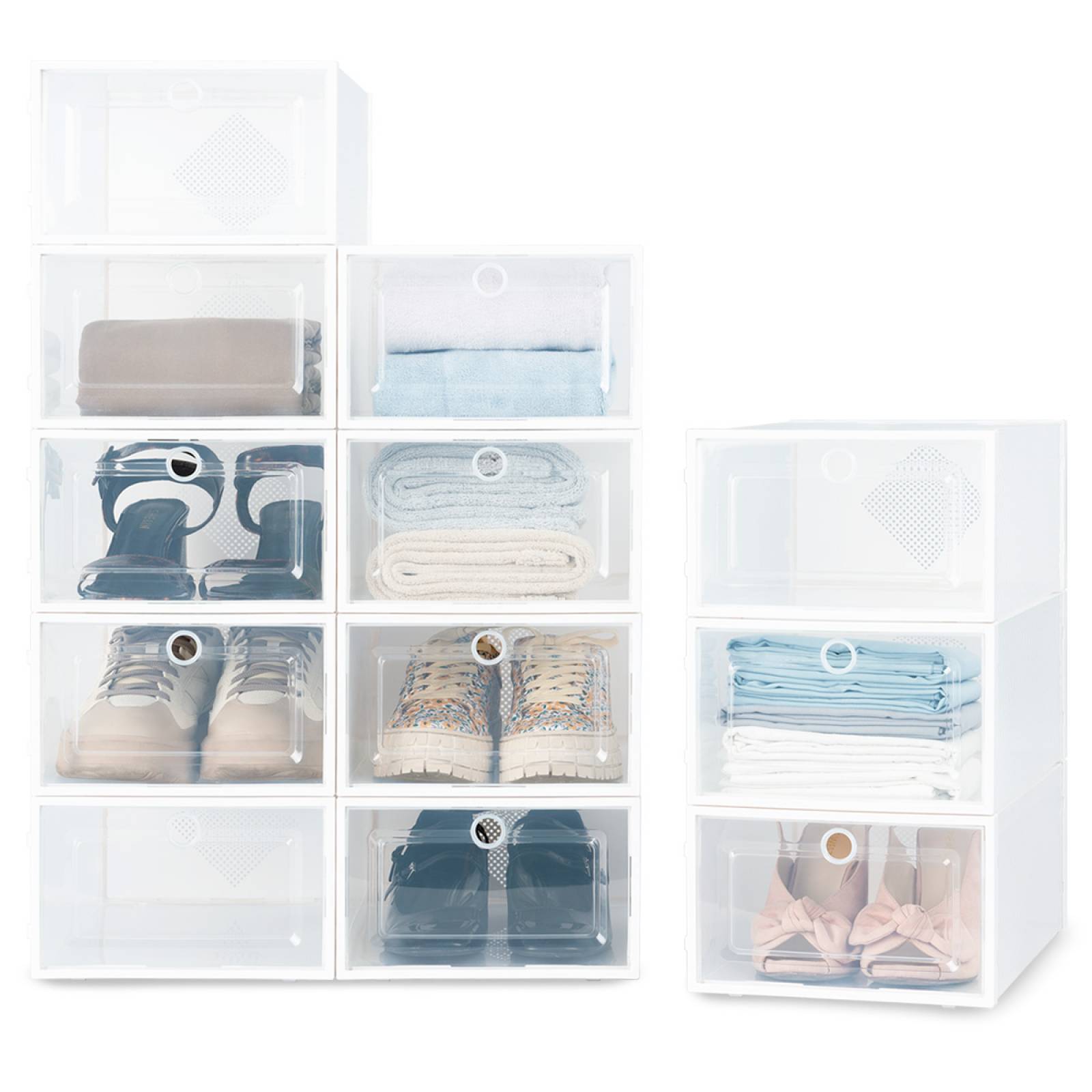 Organizador / Estante De Zapatos Set 12 Cajas Apilables para Multiusos Blanco ESQUIMAL