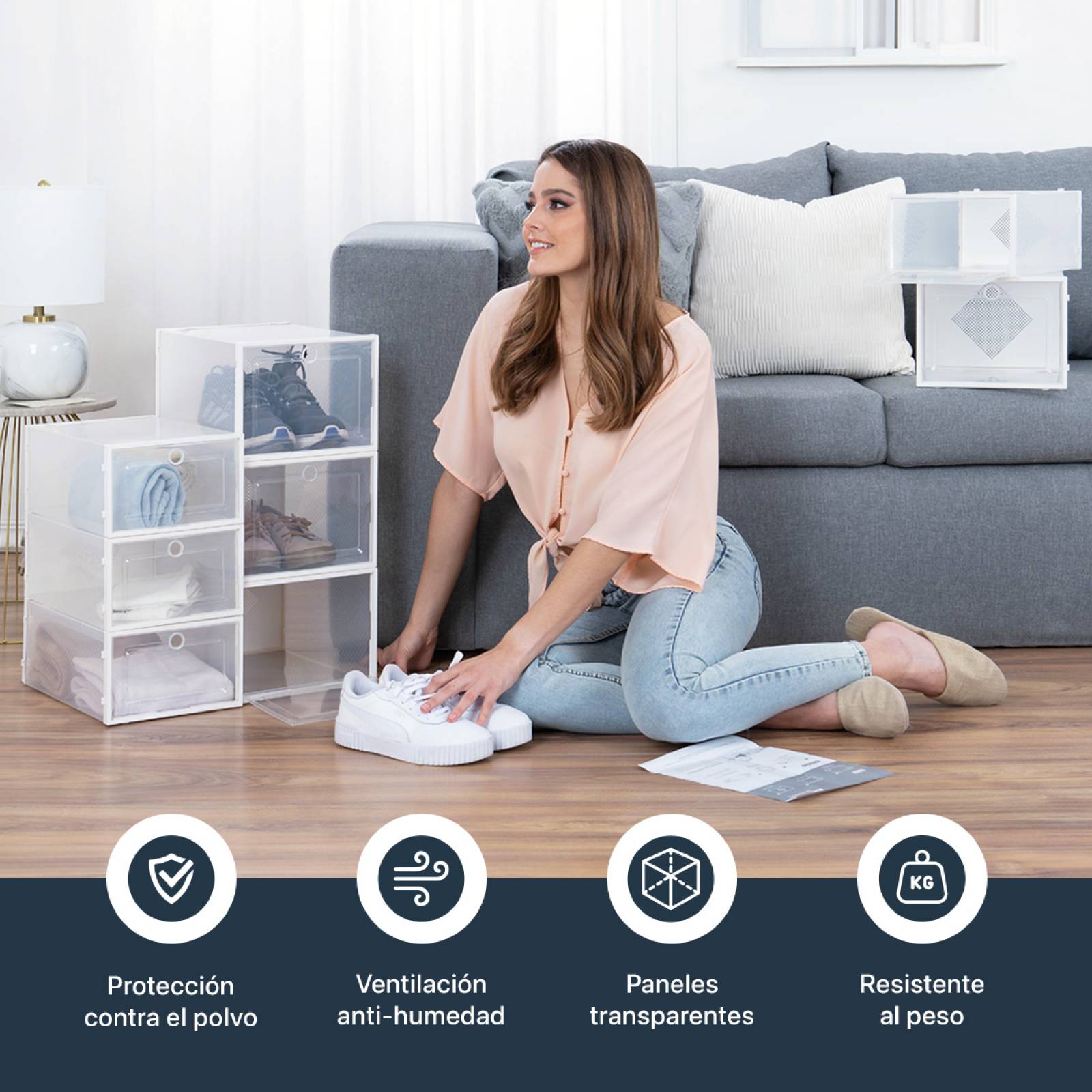 Organizador / Estante De Zapatos Set 12 Cajas Apilables para Multiusos Blanco ESQUIMAL