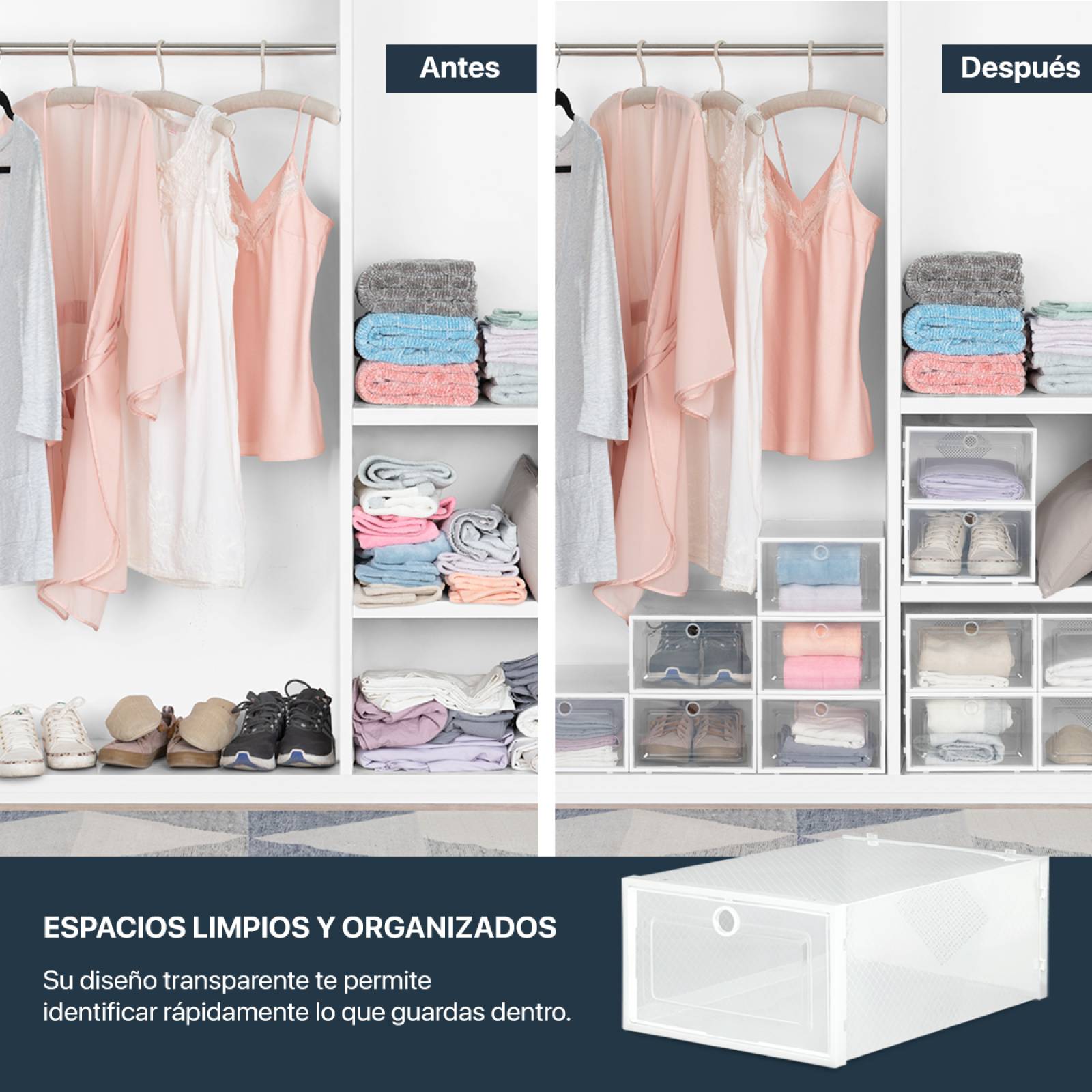 Organizador / Estante De Zapatos Set 12 Cajas Apilables para Multiusos Blanco ESQUIMAL