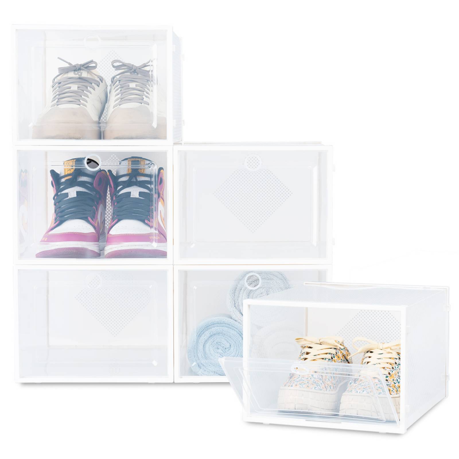 Organizador De Zapatos Set 6 Cajas Apilables Multiusos Blanco ESQUIMAL