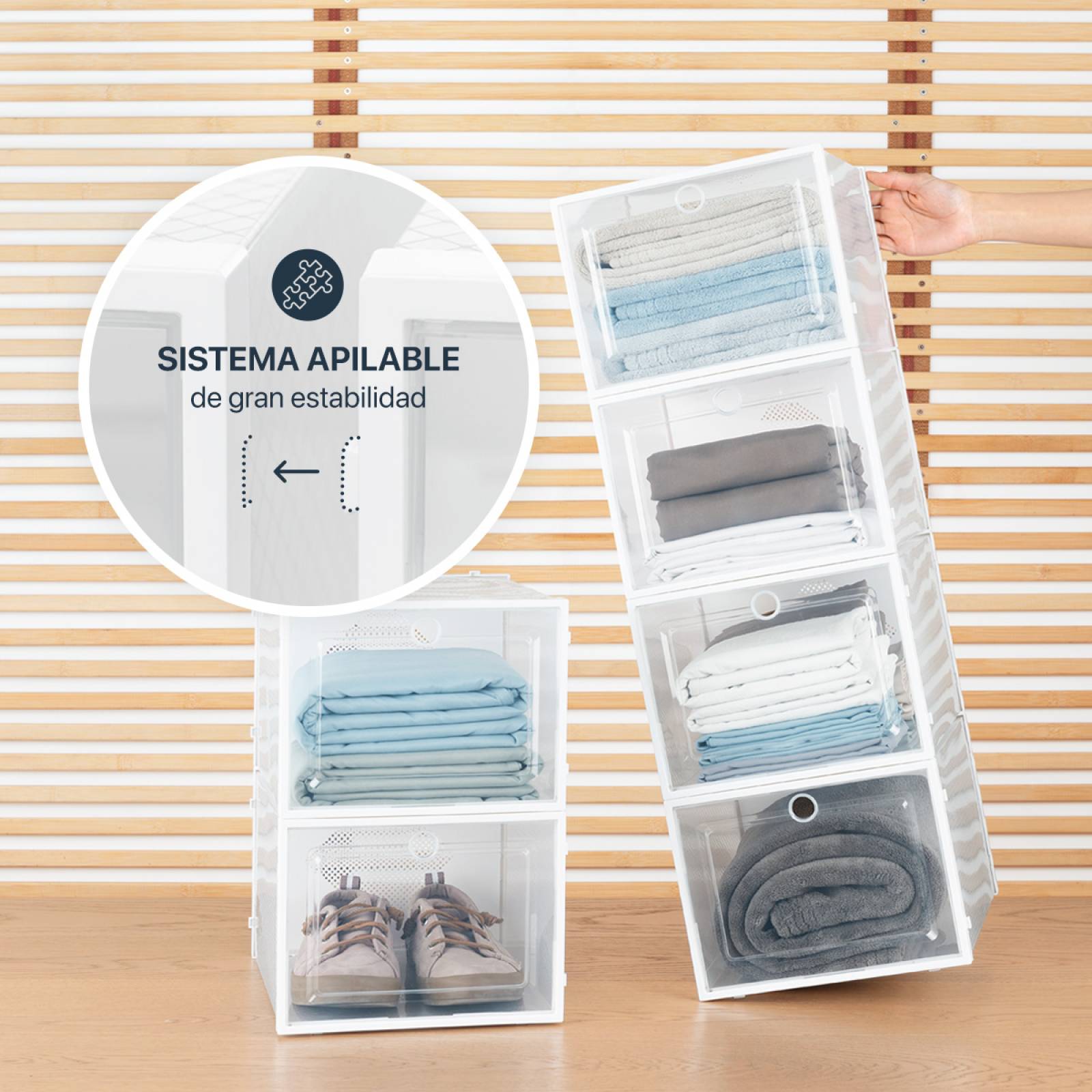 Organizador De Zapatos Set 6 Cajas Apilables Multiusos Blanco ESQUIMAL