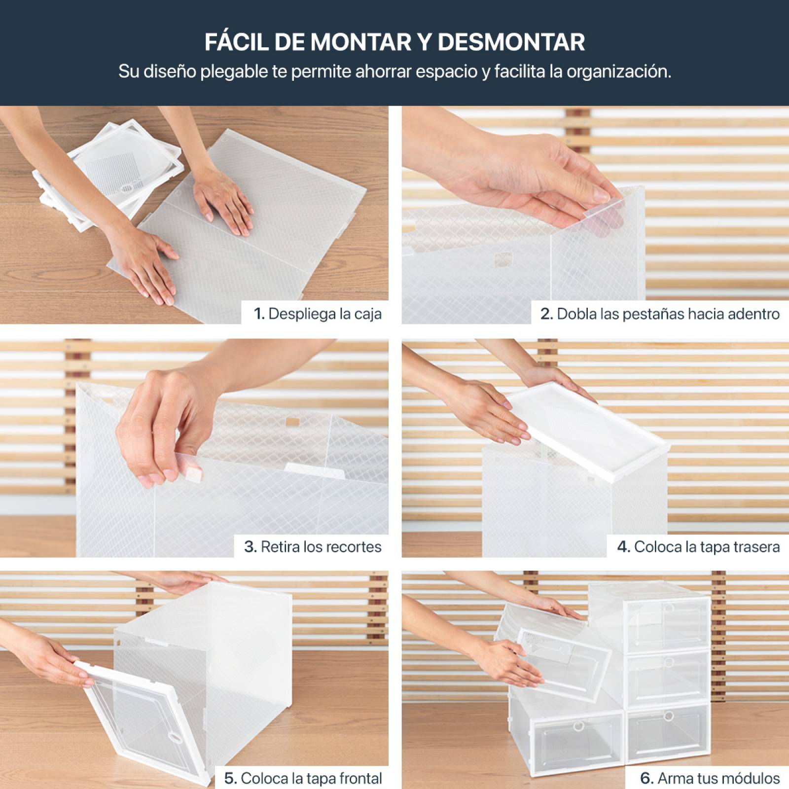 Organizador De Zapatos Set 6 Cajas Apilables Multiusos Blanco ESQUIMAL
