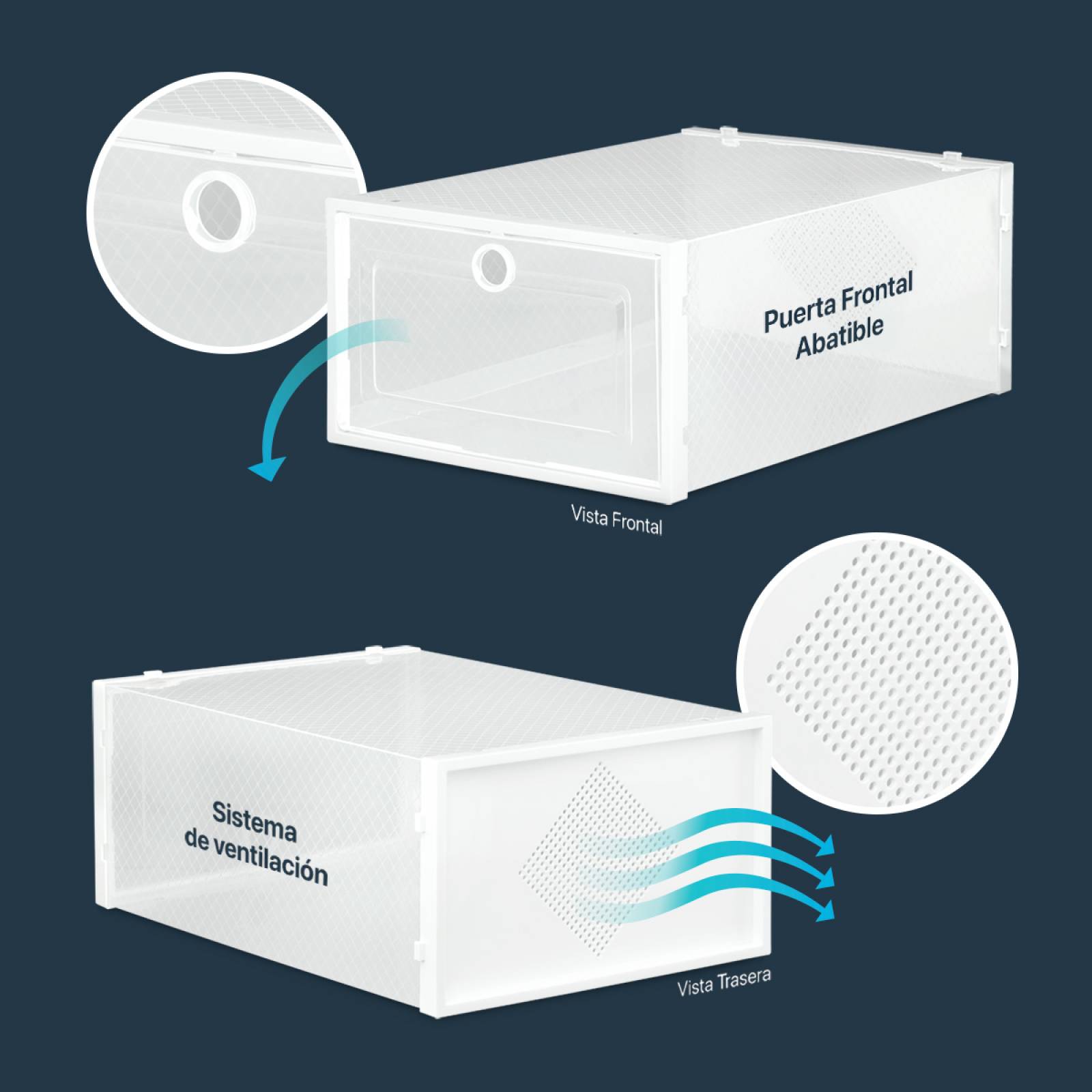 Organizador De Zapatos Set 6 Cajas Apilables Multiusos Blanco ESQUIMAL