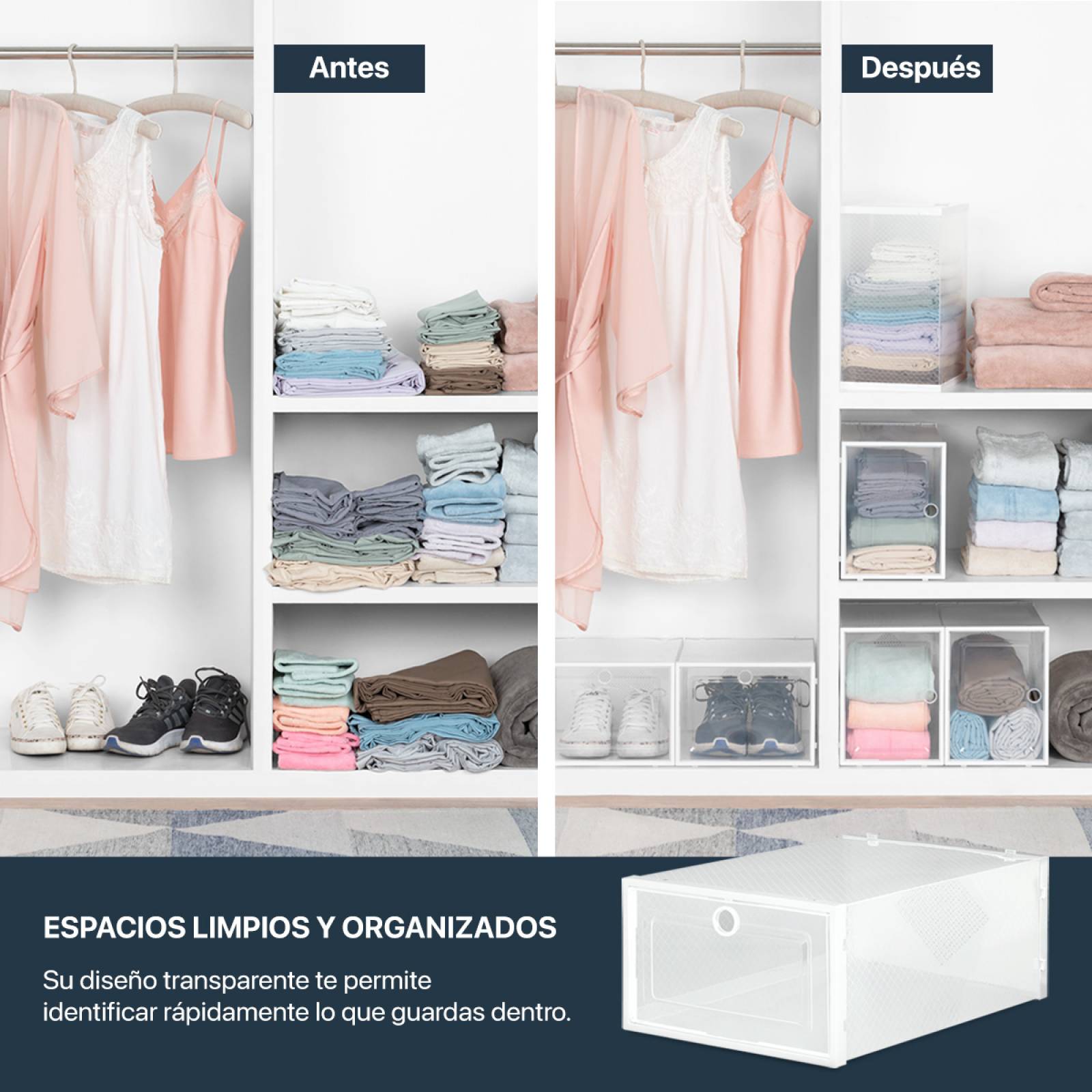 Organizador De Zapatos Set 6 Cajas Apilables Multiusos Blanco ESQUIMAL