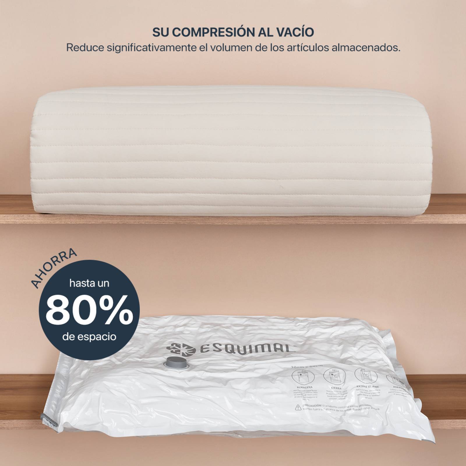 Bolsas de Almacenamiento al Vacío Set de 10 (Mixto) con Bomba de Aire - Reutilizables - Bolsas de Compresión para Empacar Ropa, Guardar Edredones, Cobertores ESQUIMAL.