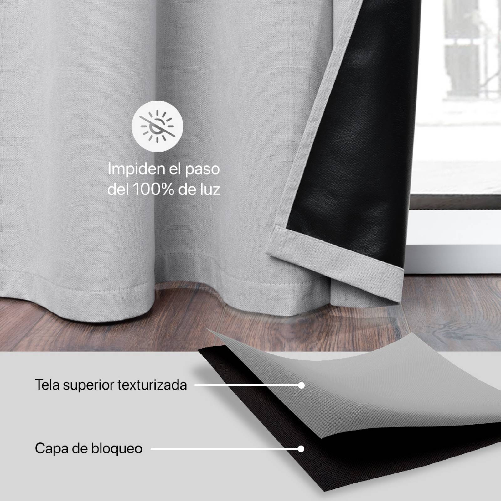 Cortinas 100% Blackout Textura Lino 2.80x2.20m Gris claro ESQUIMAL