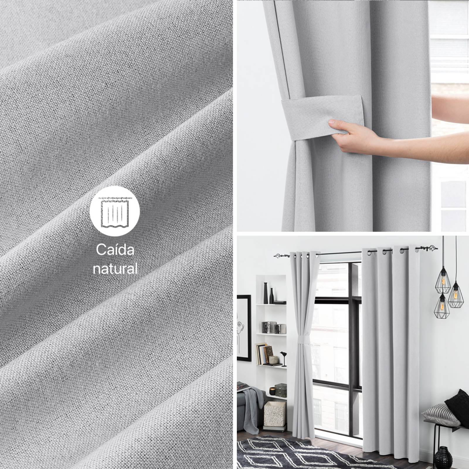 Cortinas 100% Blackout Textura Lino 2.80x2.20m Gris claro ESQUIMAL