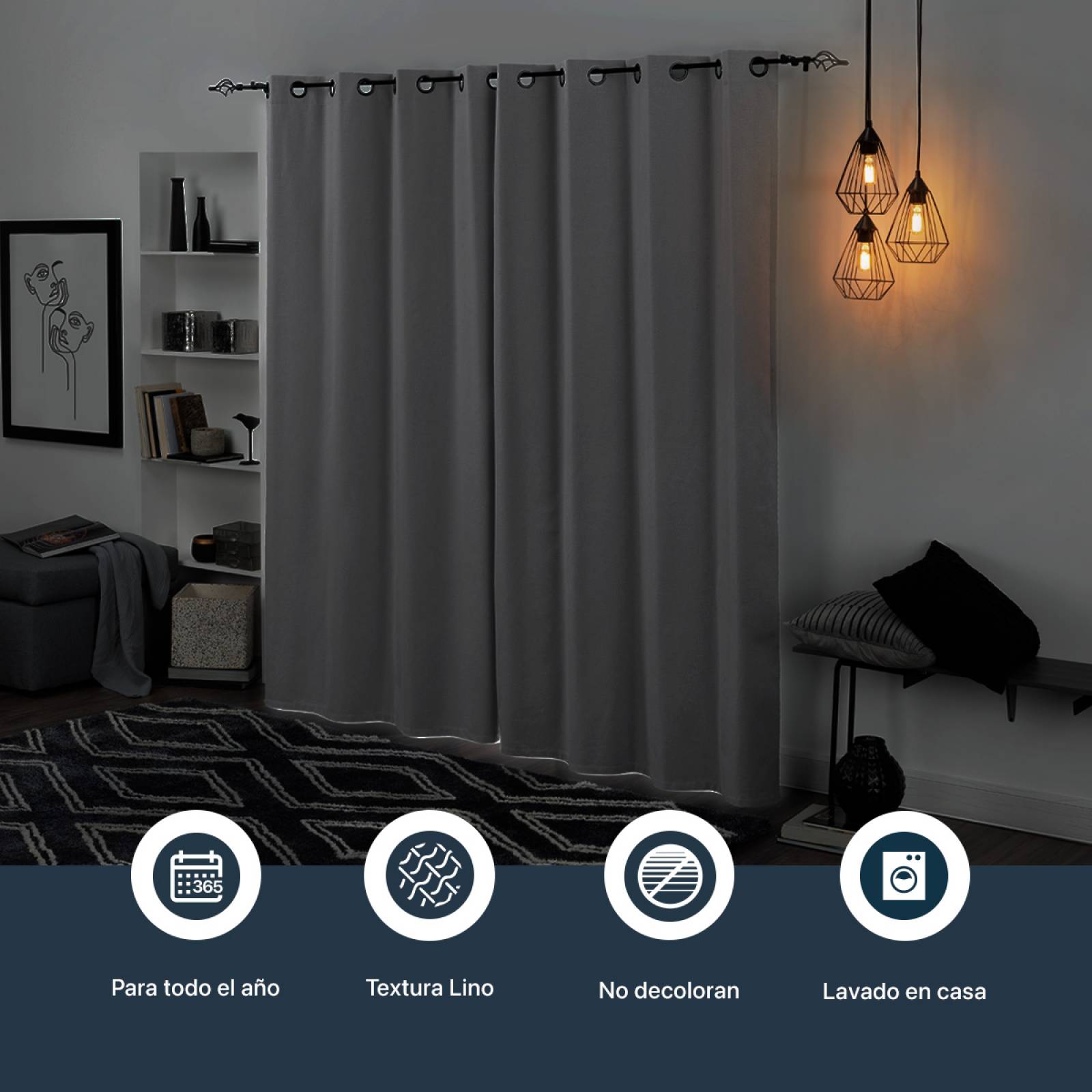 Cortinas 100% Blackout Textura Lino 2.80x2.20m Gris claro ESQUIMAL