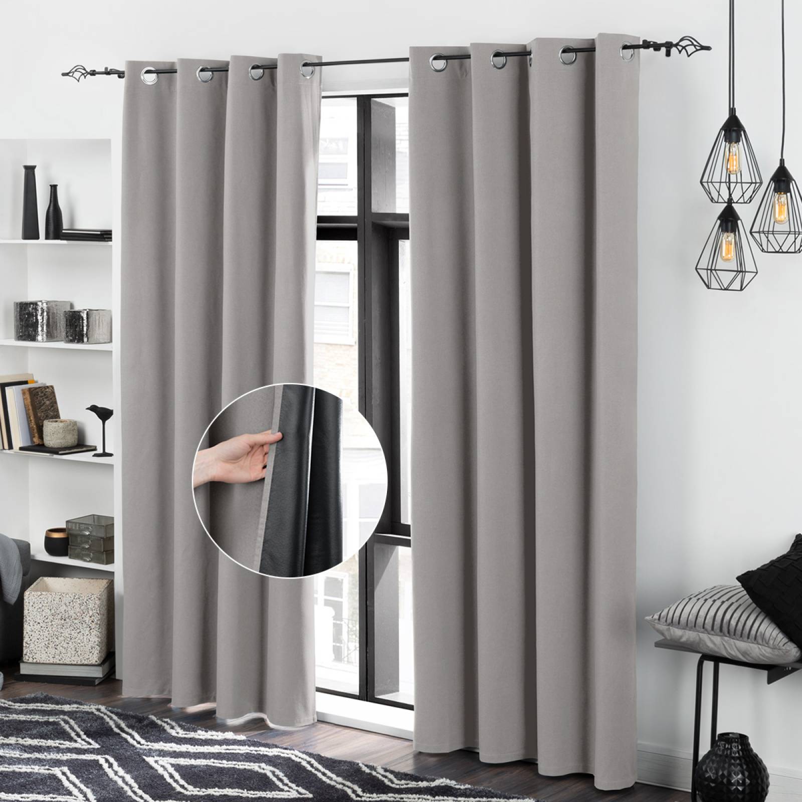 Cortinas 100% Blackout con Textura Lino 2.80x2.20m Gris oscuro ESQUIMAL
