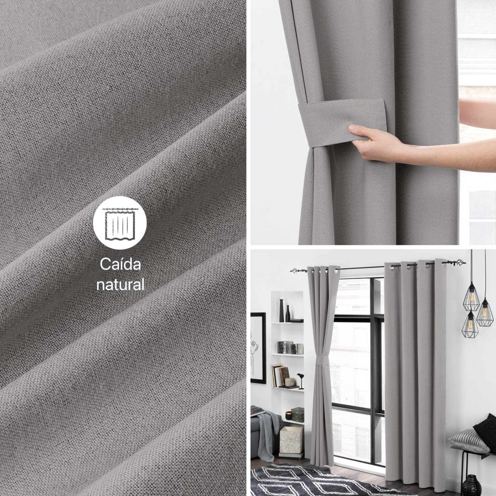 Cortinas 100% Blackout con Textura Lino 2.80x2.20m Gris oscuro ESQUIMAL