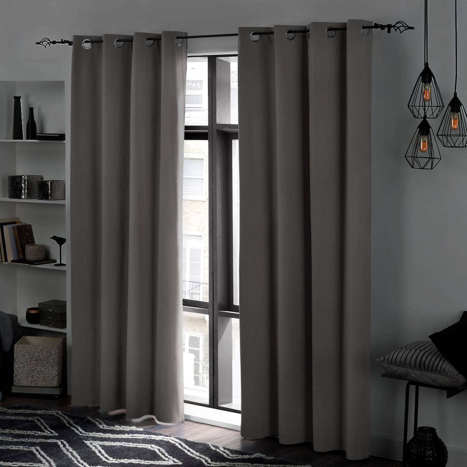 Cortinas 100% Blackout con Textura Lino 2.80x2.20m Gris oscuro ESQUIMAL